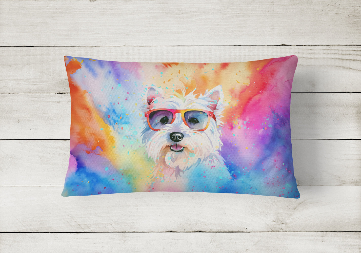 Westie Hippie Dawg Fabric Decorative Pillow