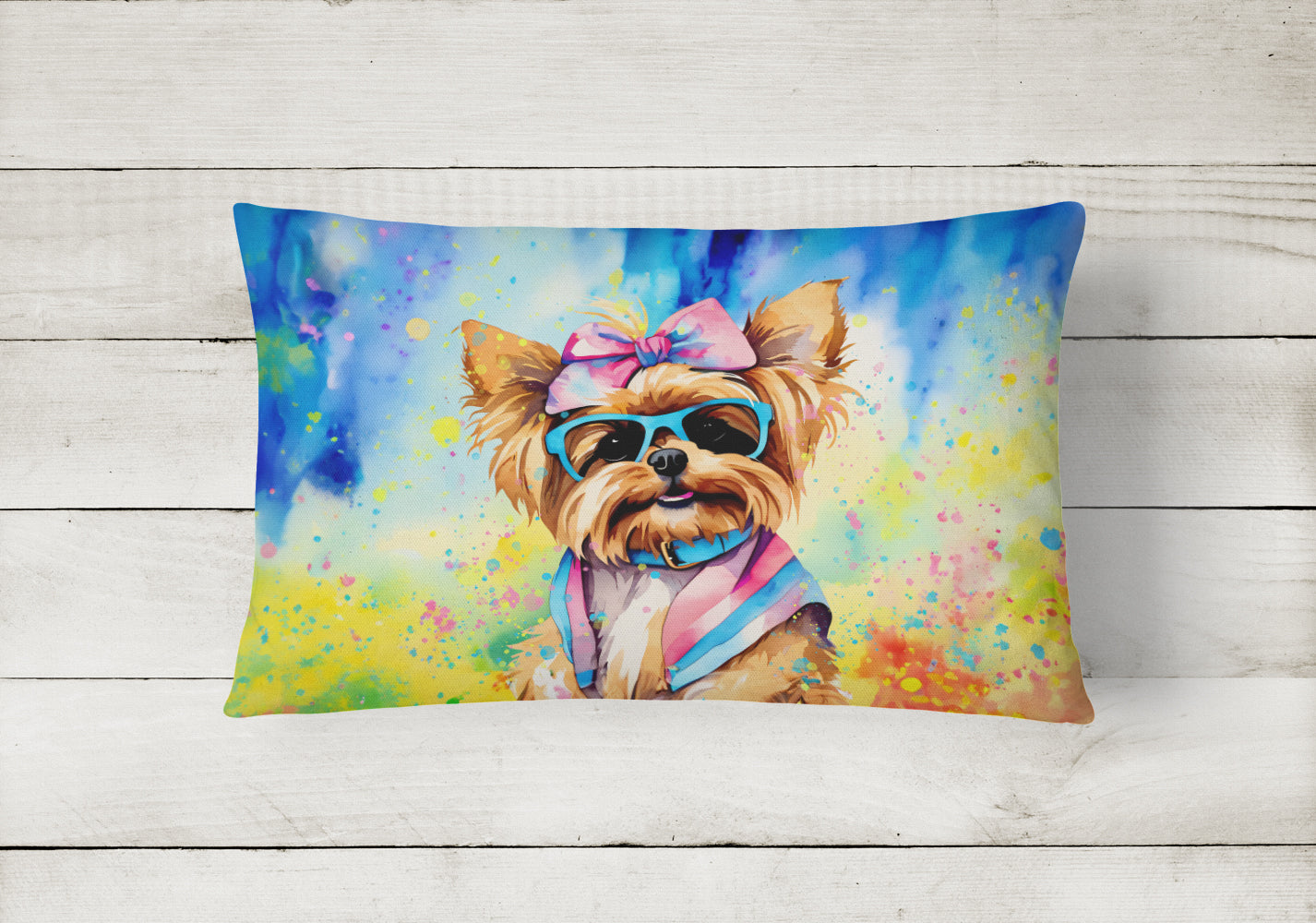 Yorkshire Terrier Hippie Dawg Fabric Decorative Pillow