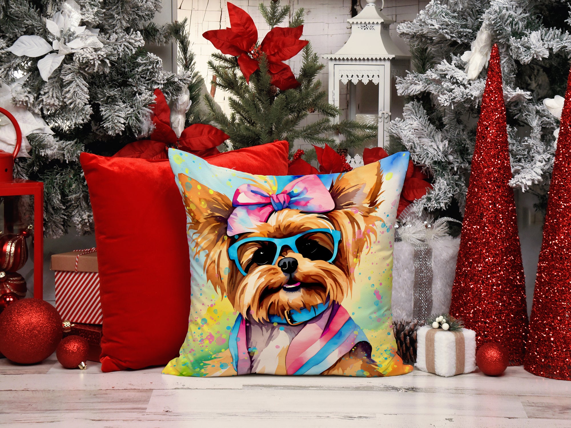 Buy this Yorkshire Terrier Hippie Dawg Fabric Decorative Pillow