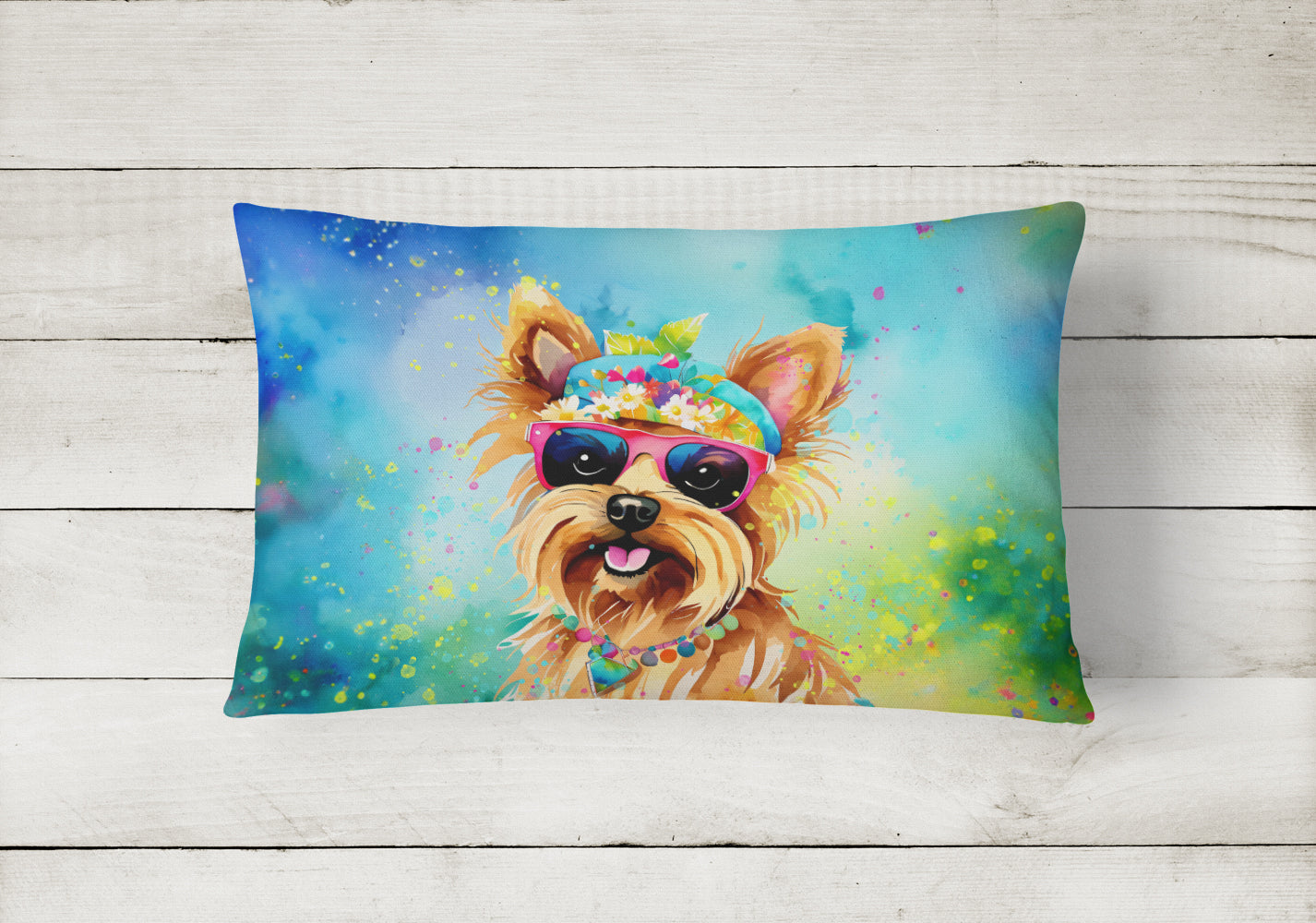 Buy this Yorkshire Terrier Hippie Dawg Fabric Decorative Pillow