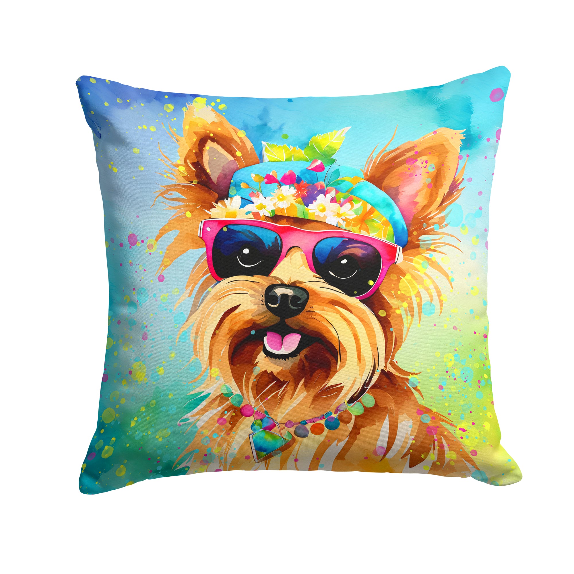 Buy this Yorkshire Terrier Hippie Dawg Fabric Decorative Pillow