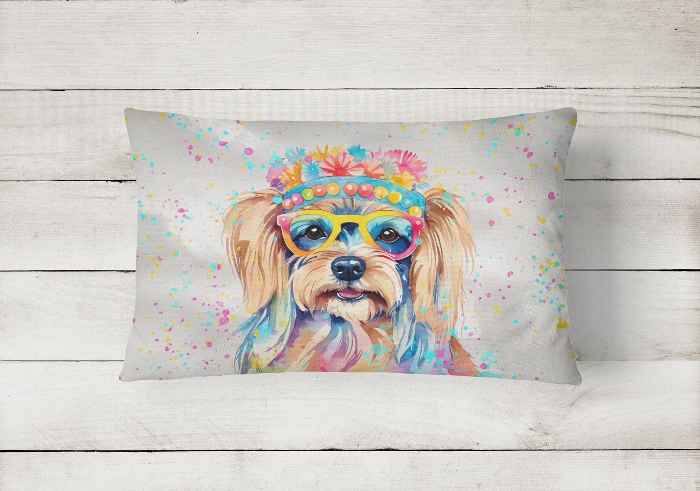 Buy this Yorkshire Terrier Hippie Dawg Fabric Decorative Pillow