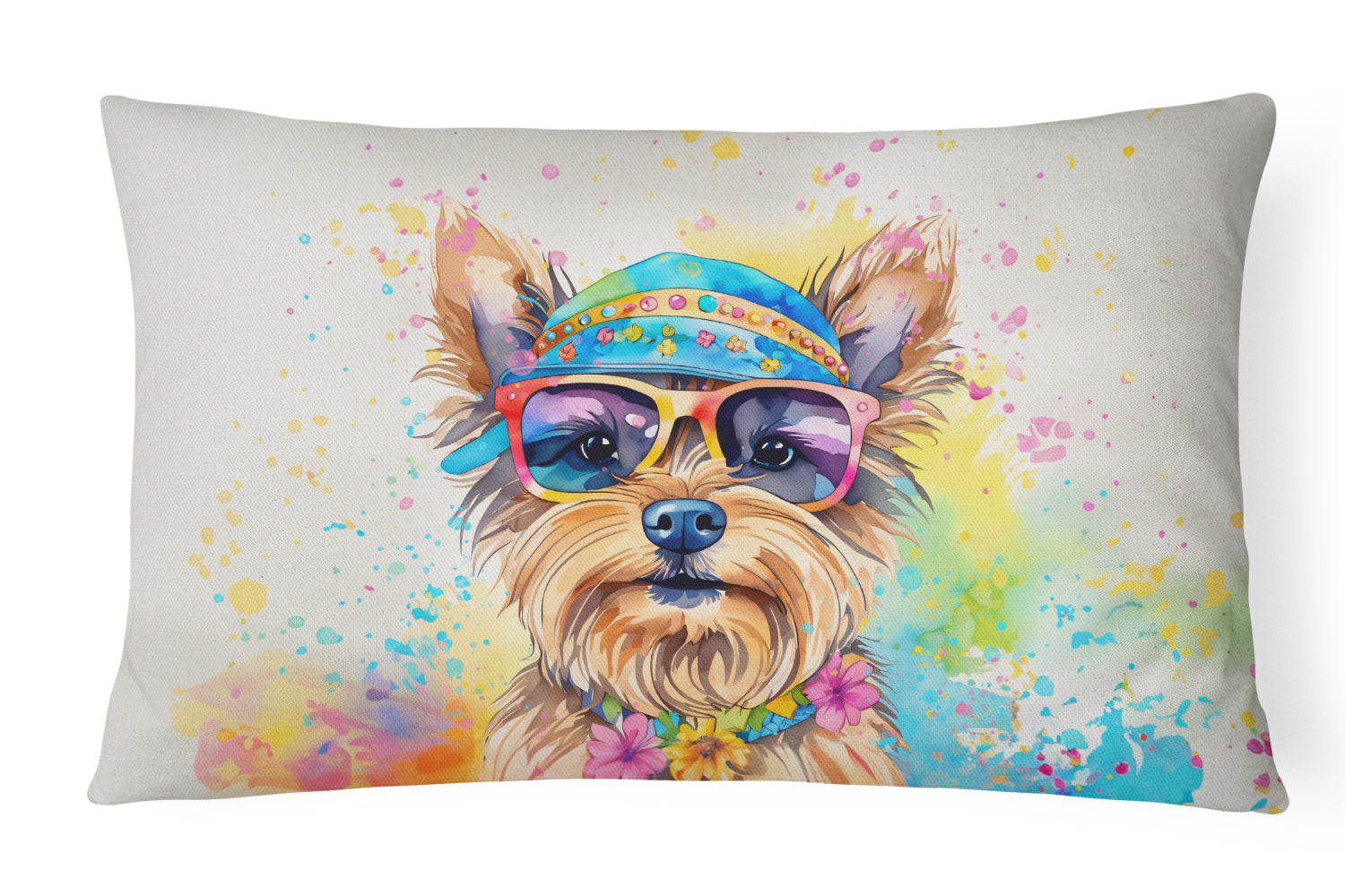 Buy this Yorkshire Terrier Hippie Dawg Fabric Decorative Pillow