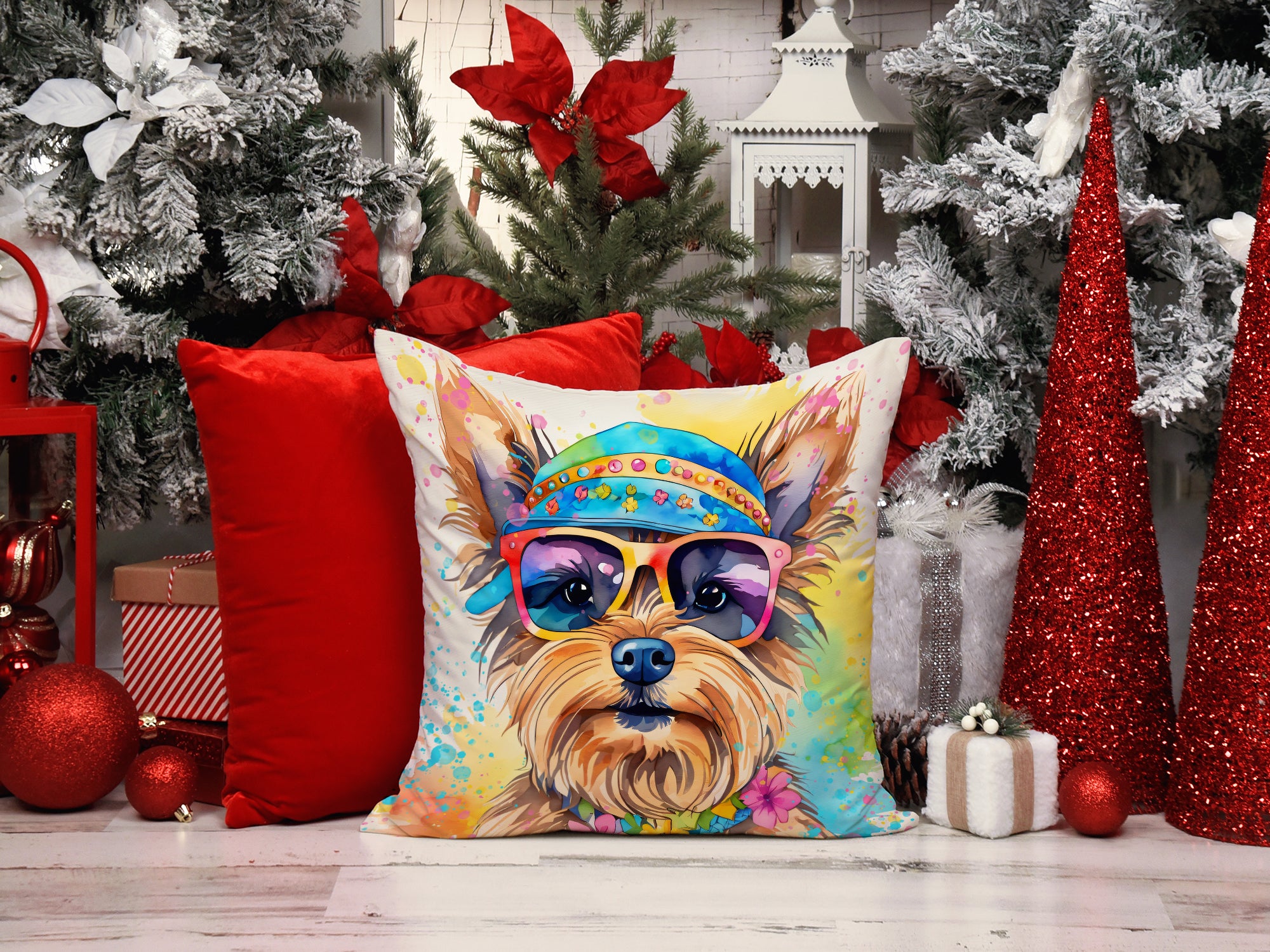 Buy this Yorkshire Terrier Hippie Dawg Fabric Decorative Pillow