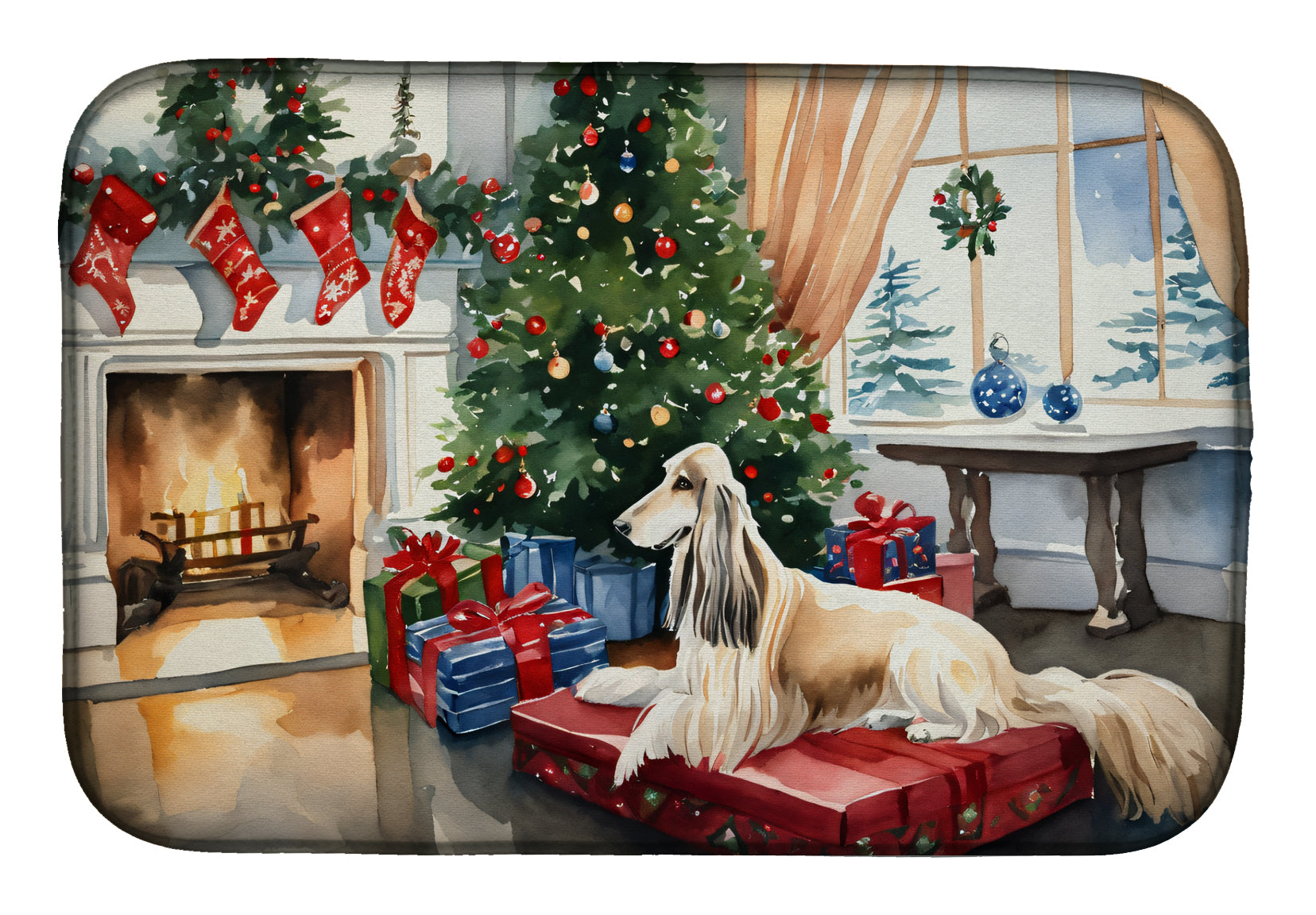 Buy this Afghan Hound Cozy Christmas Dish Drying Mat