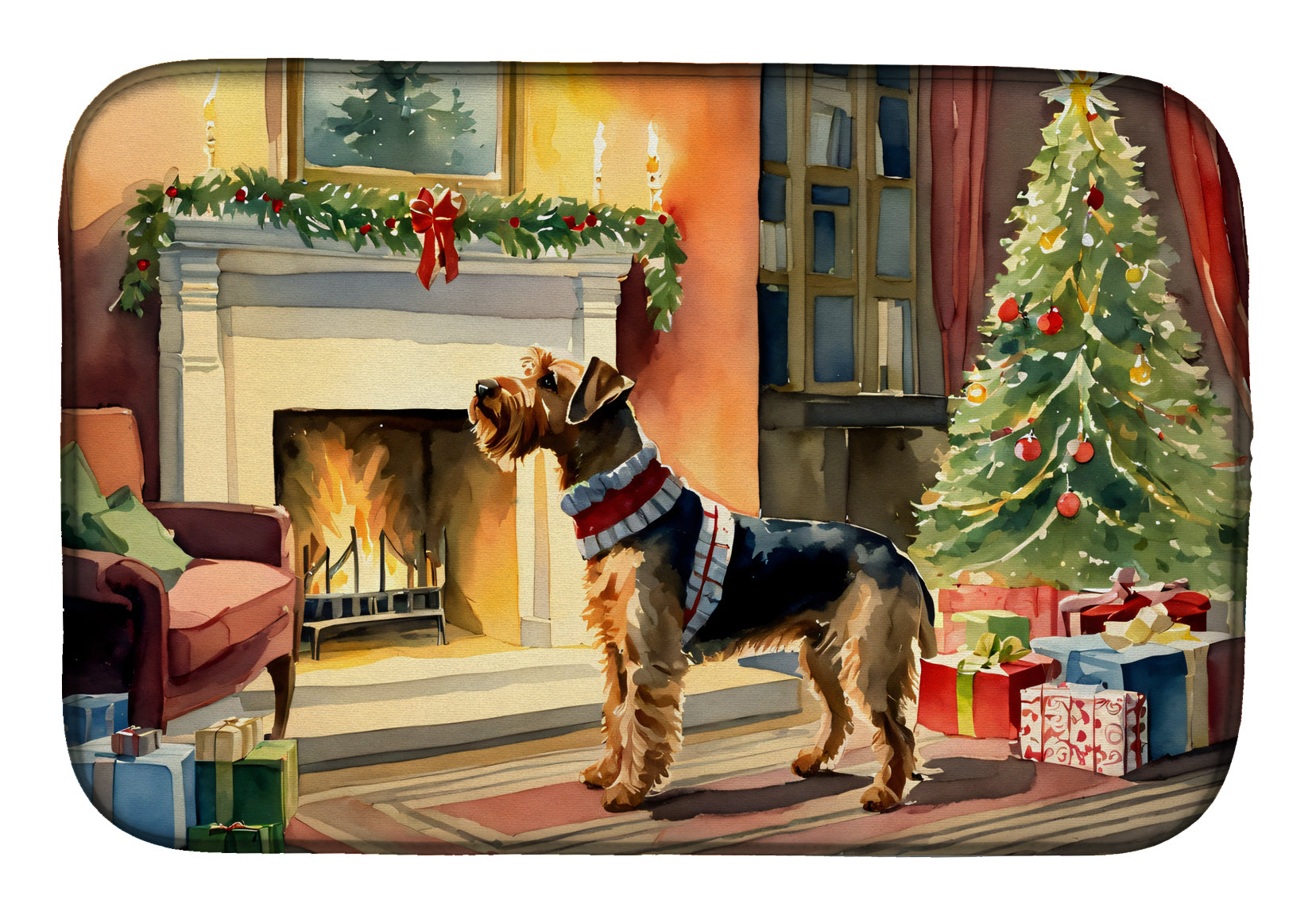 Buy this Airedale Terrier Cozy Christmas Dish Drying Mat