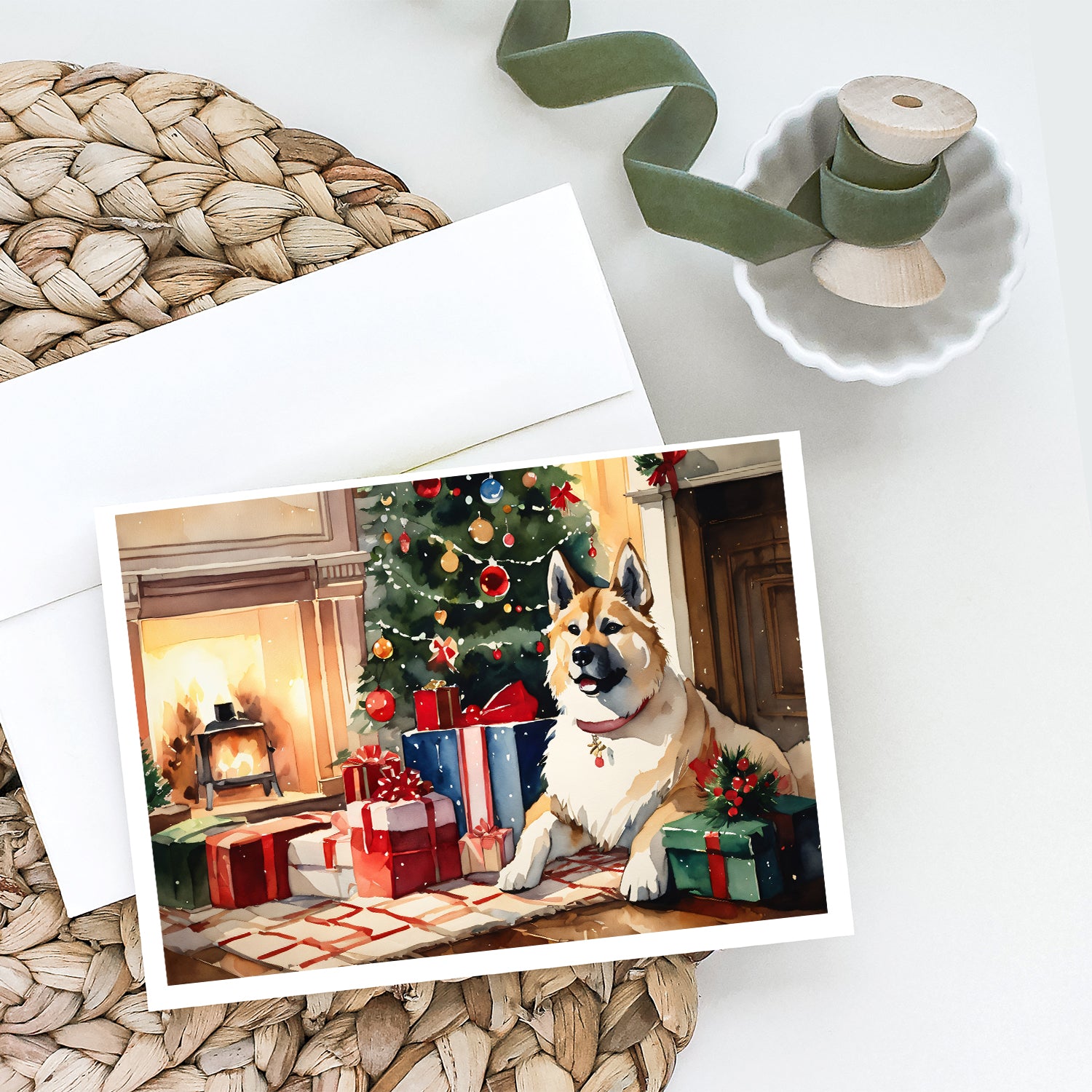 Akita Cozy Christmas Greeting Cards Pack of 8