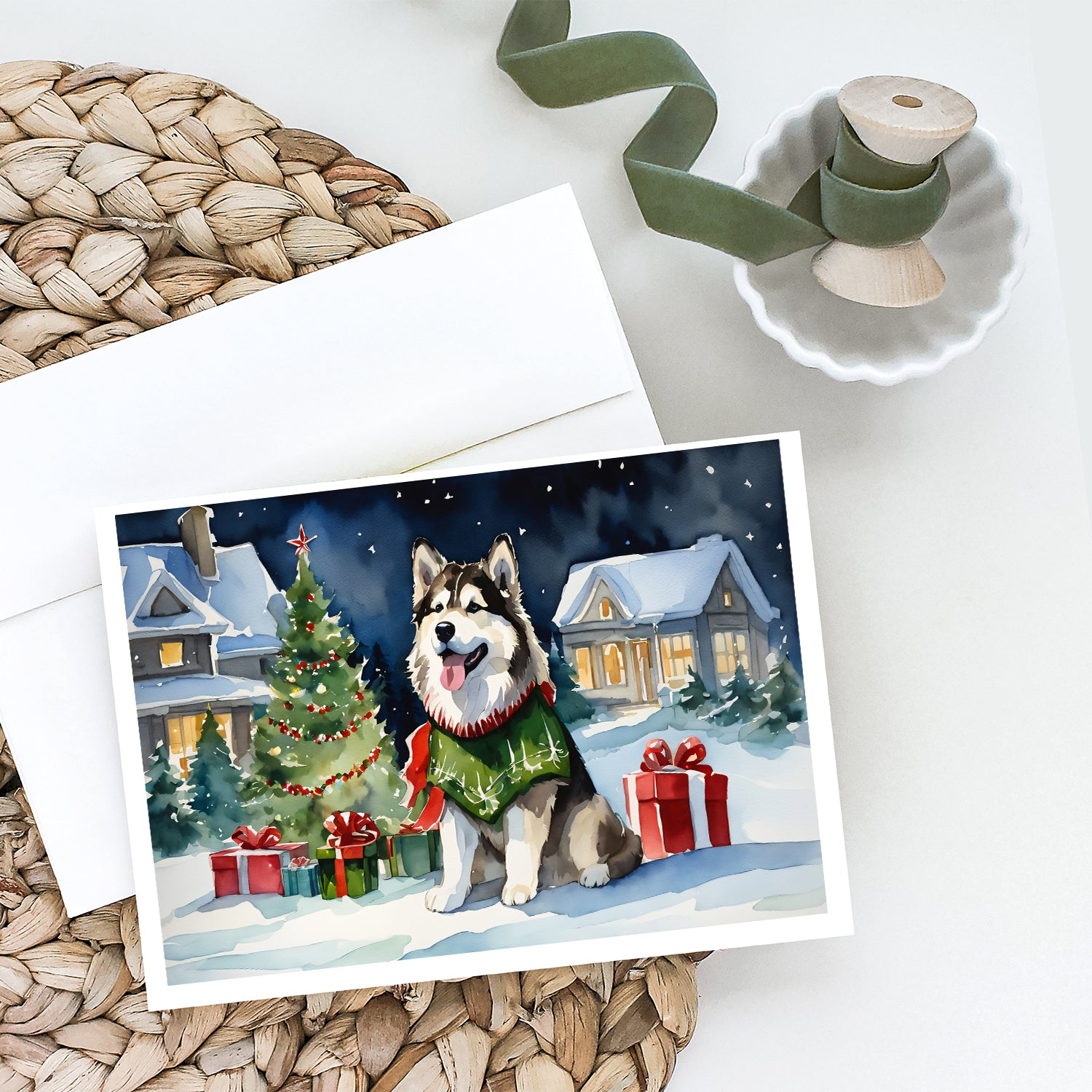 Buy this Alaskan Malamute Cozy Christmas Greeting Cards Pack of 8