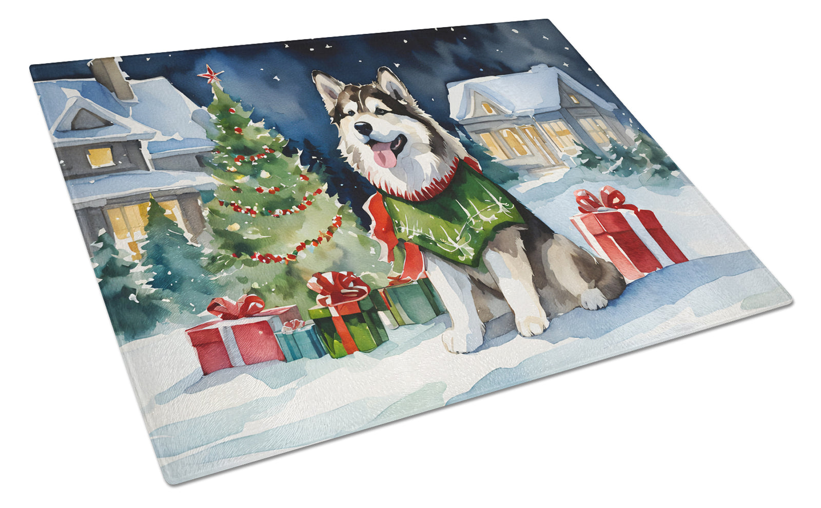 Buy this Alaskan Malamute Cozy Christmas Glass Cutting Board Large