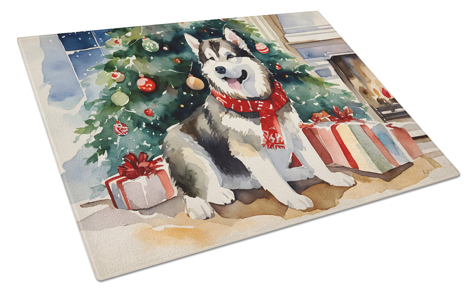 Buy this Alaskan Malamute Cozy Christmas Glass Cutting Board Large