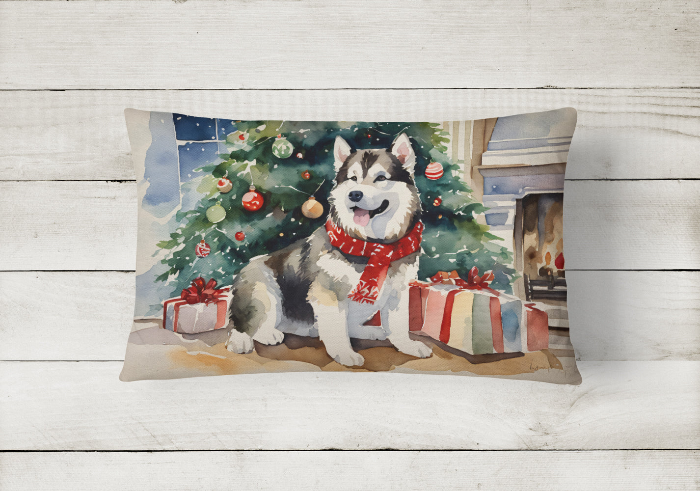 Alaskan Malamute Cozy Christmas Throw Pillow