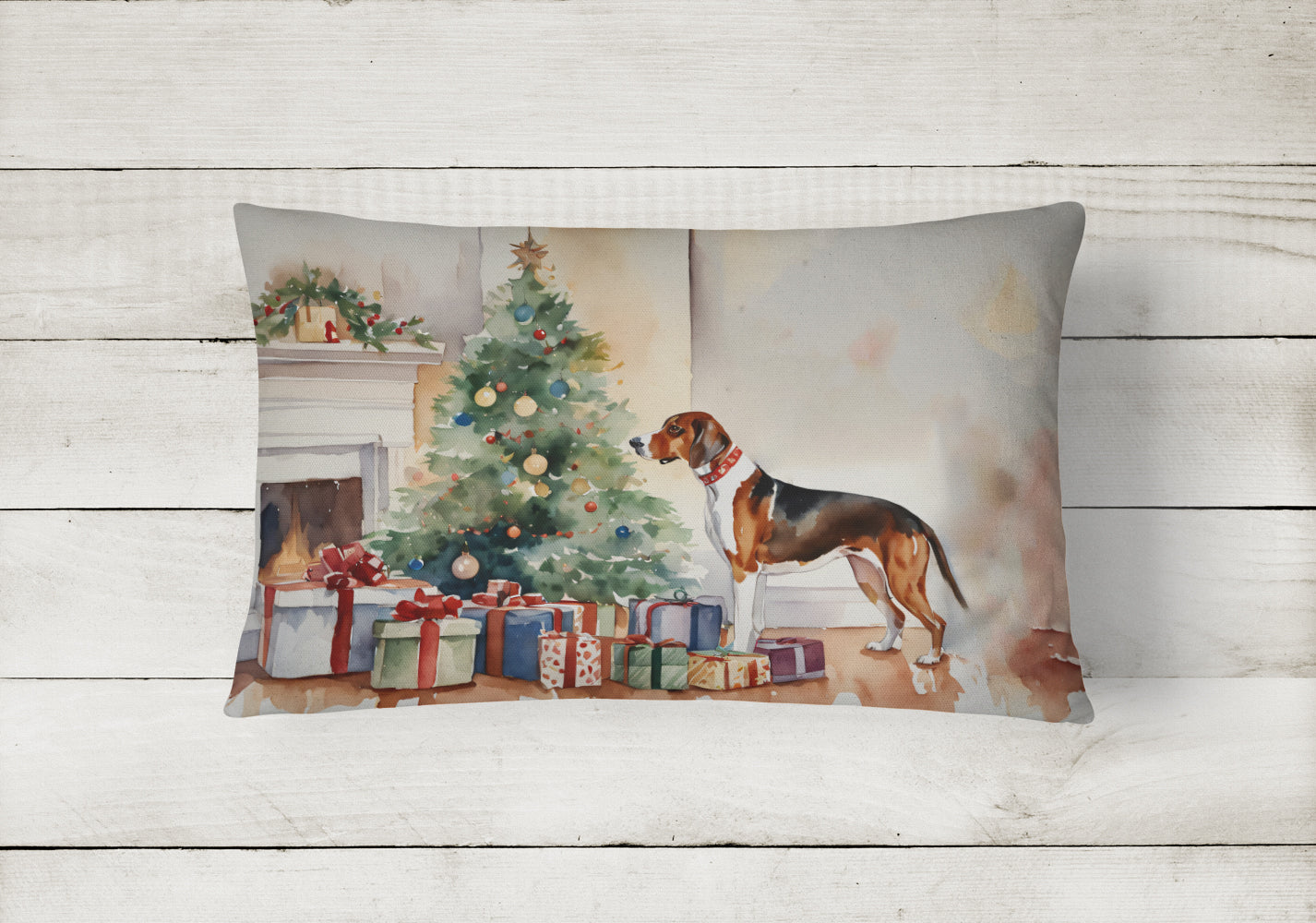 American English Coonhound Cozy Christmas Throw Pillow