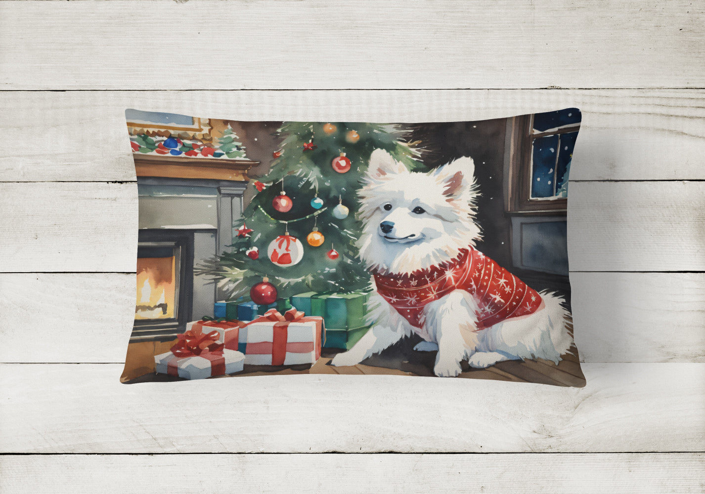 Buy this American Eskimo Cozy Christmas Throw Pillow