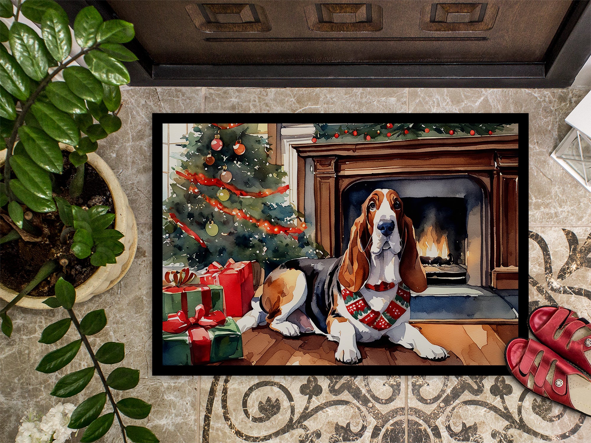 Basset Hound Cozy Christmas Doormat