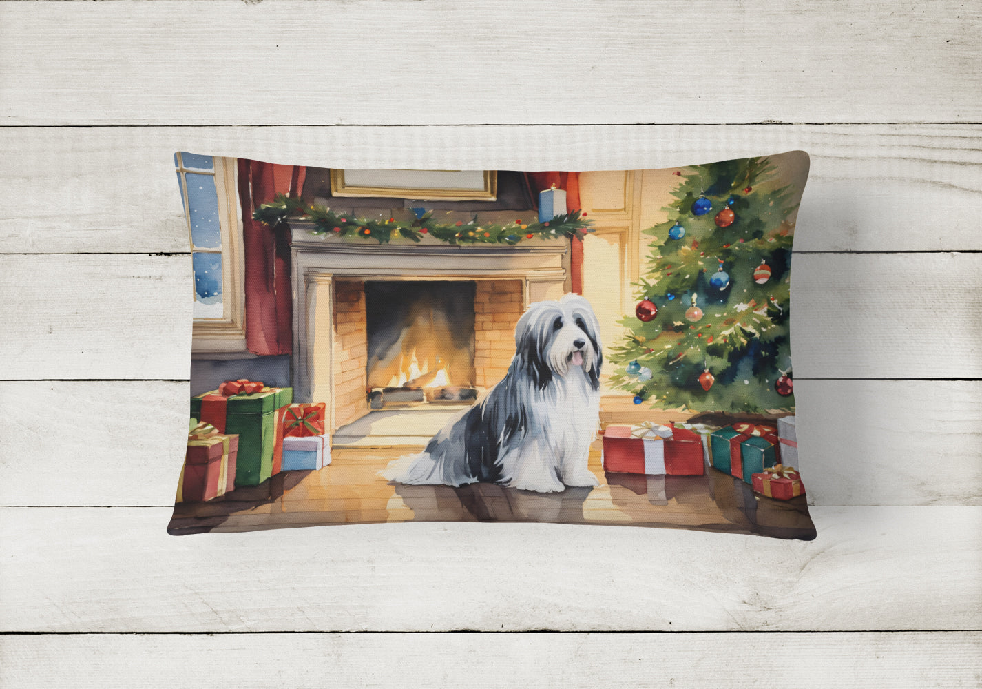 Bearded Collie Cozy Christmas Throw Pillow