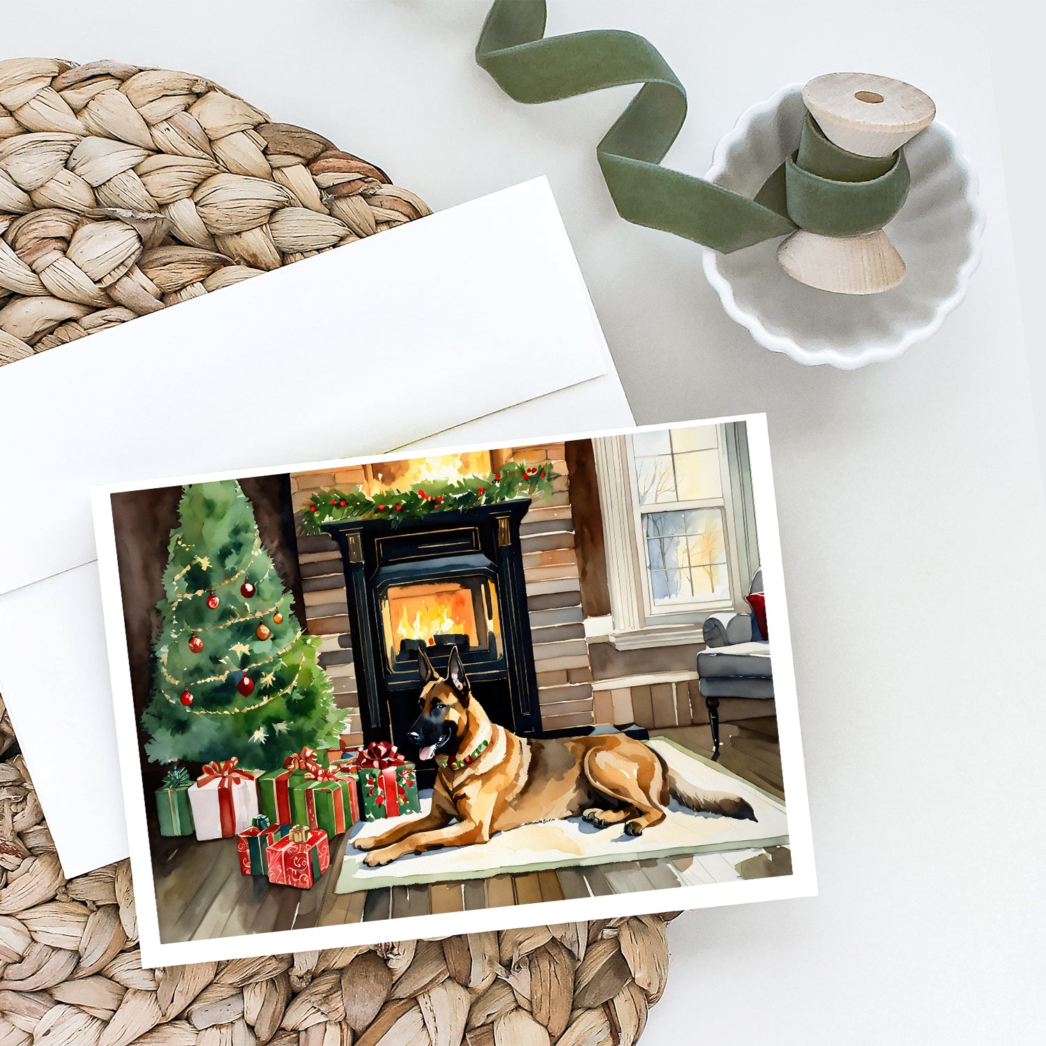 Belgian Malinois Cozy Christmas Greeting Cards Pack of 8