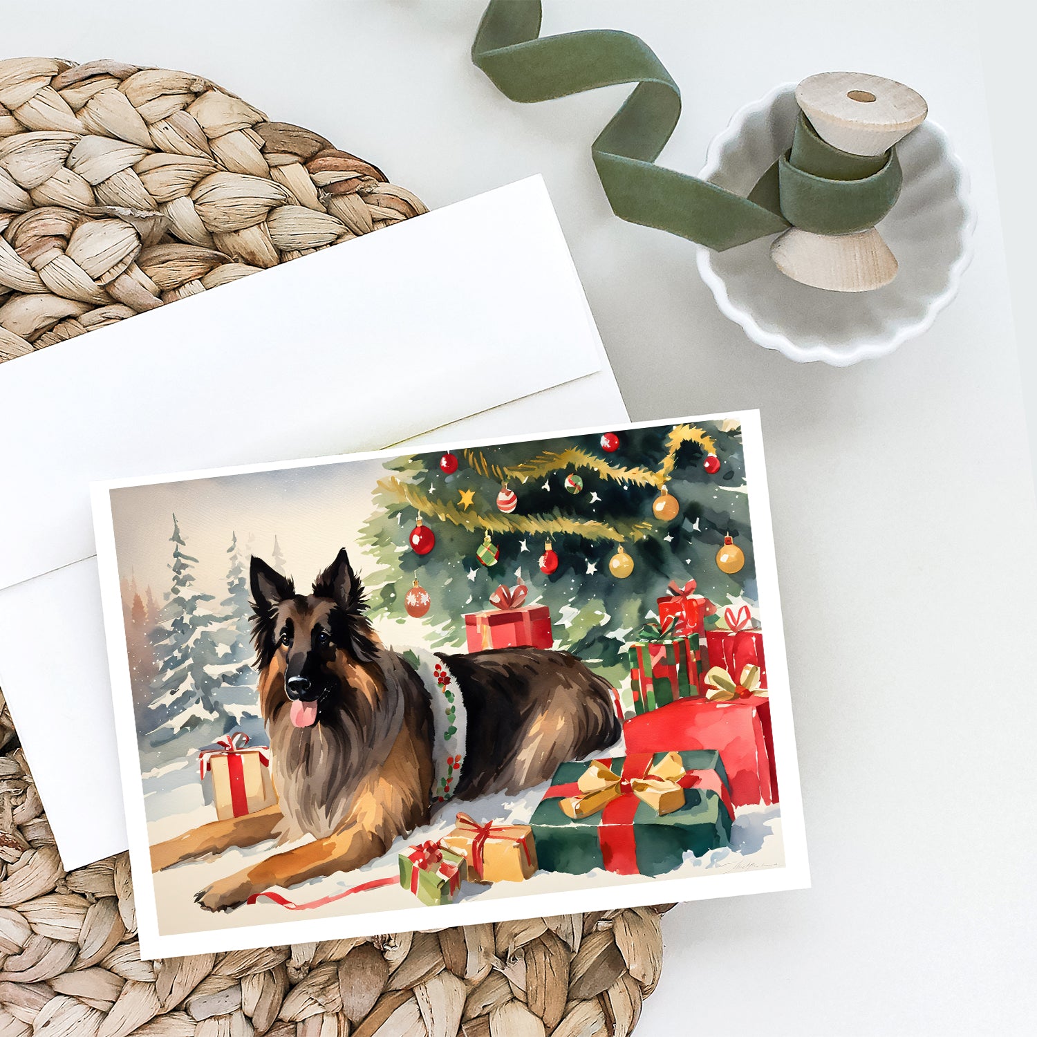 Belgian Tervuren Cozy Christmas Greeting Cards Pack of 8