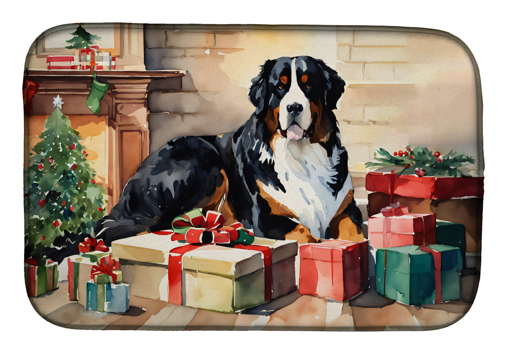 Buy this Bernese Mountain Dog Cozy Christmas Dish Drying Mat