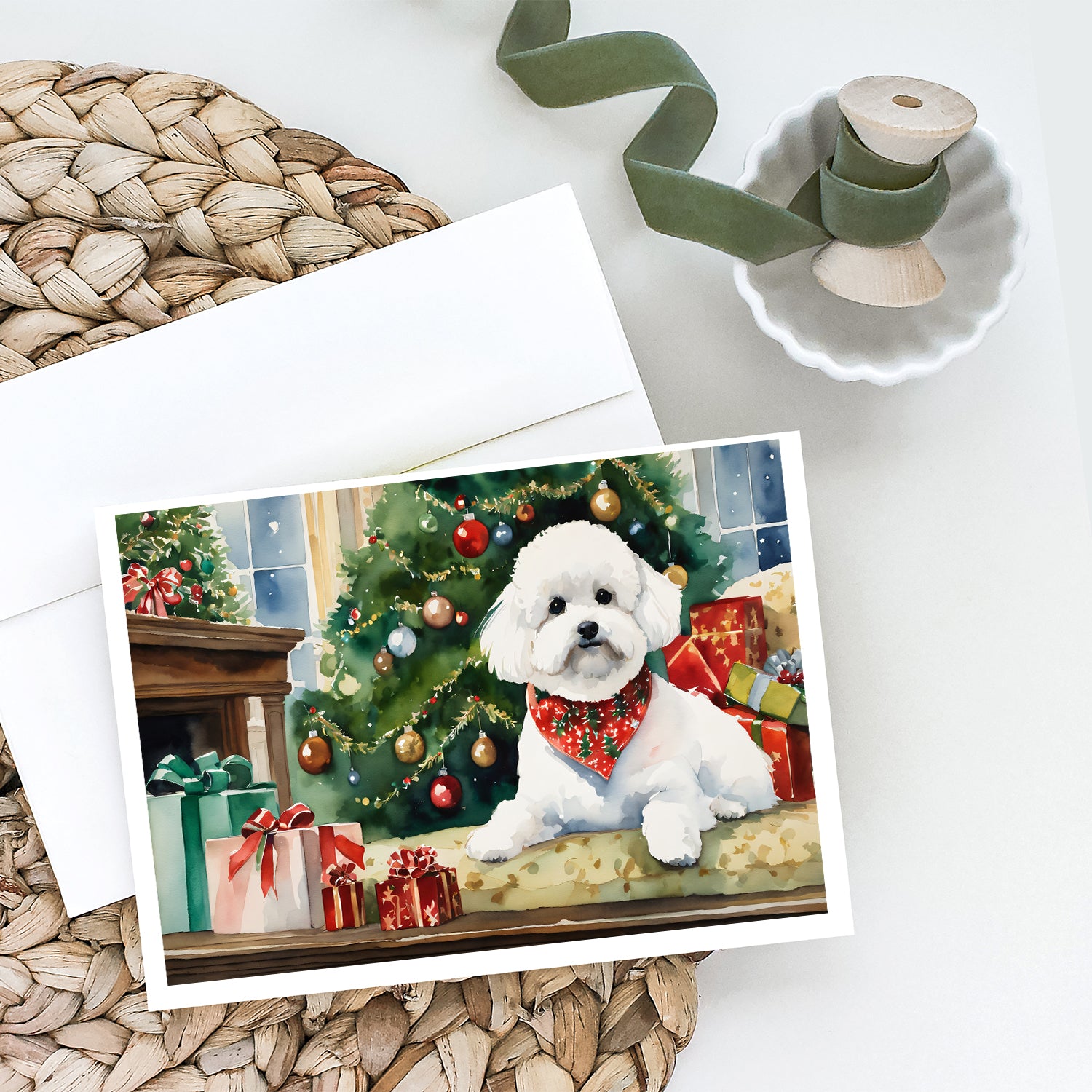 Bichon Frise Cozy Christmas Greeting Cards Pack of 8