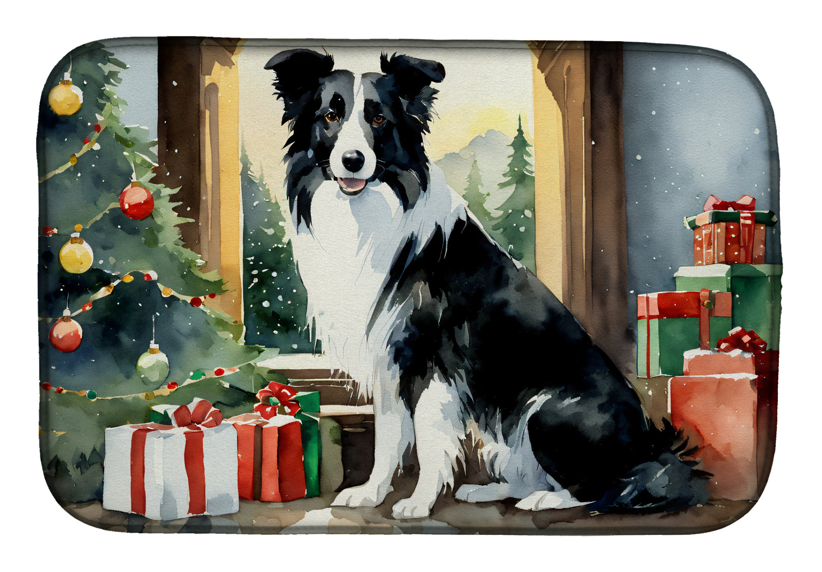 Buy this Border Collie Cozy Christmas Dish Drying Mat