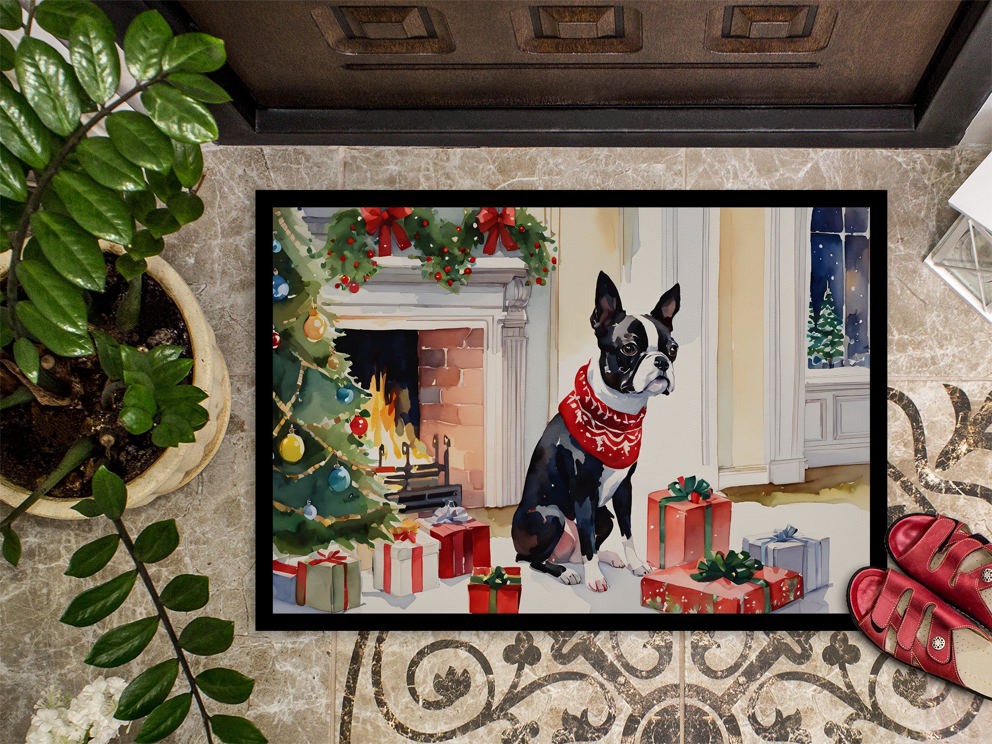 Boston Terrier Cozy Christmas Doormat