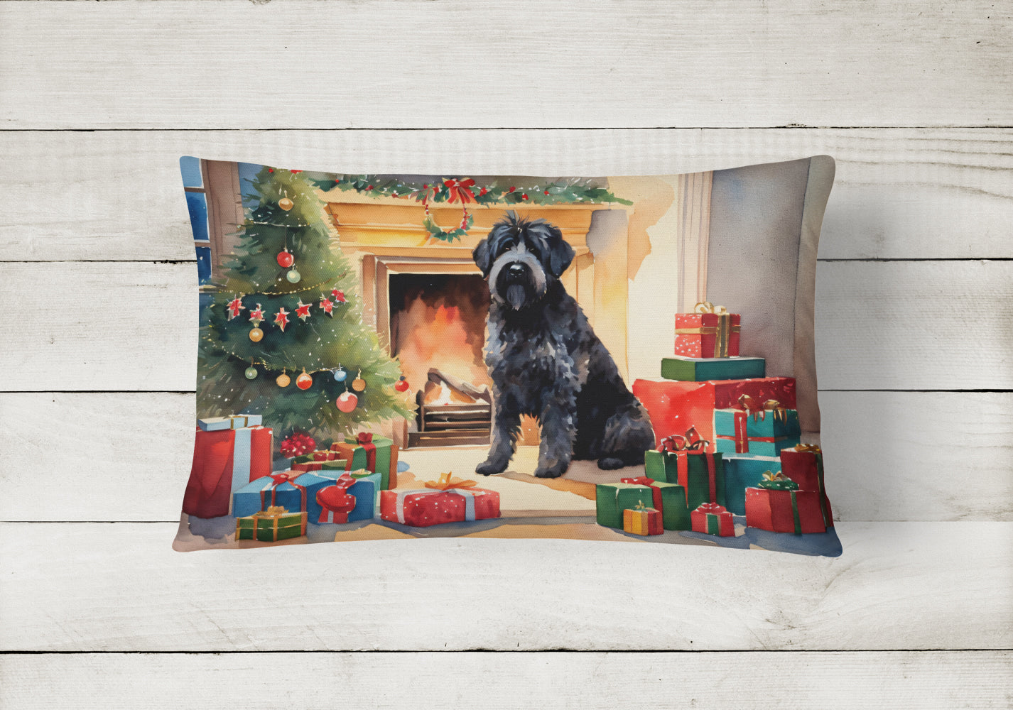 Bouvier des Flandres Cozy Christmas Throw Pillow