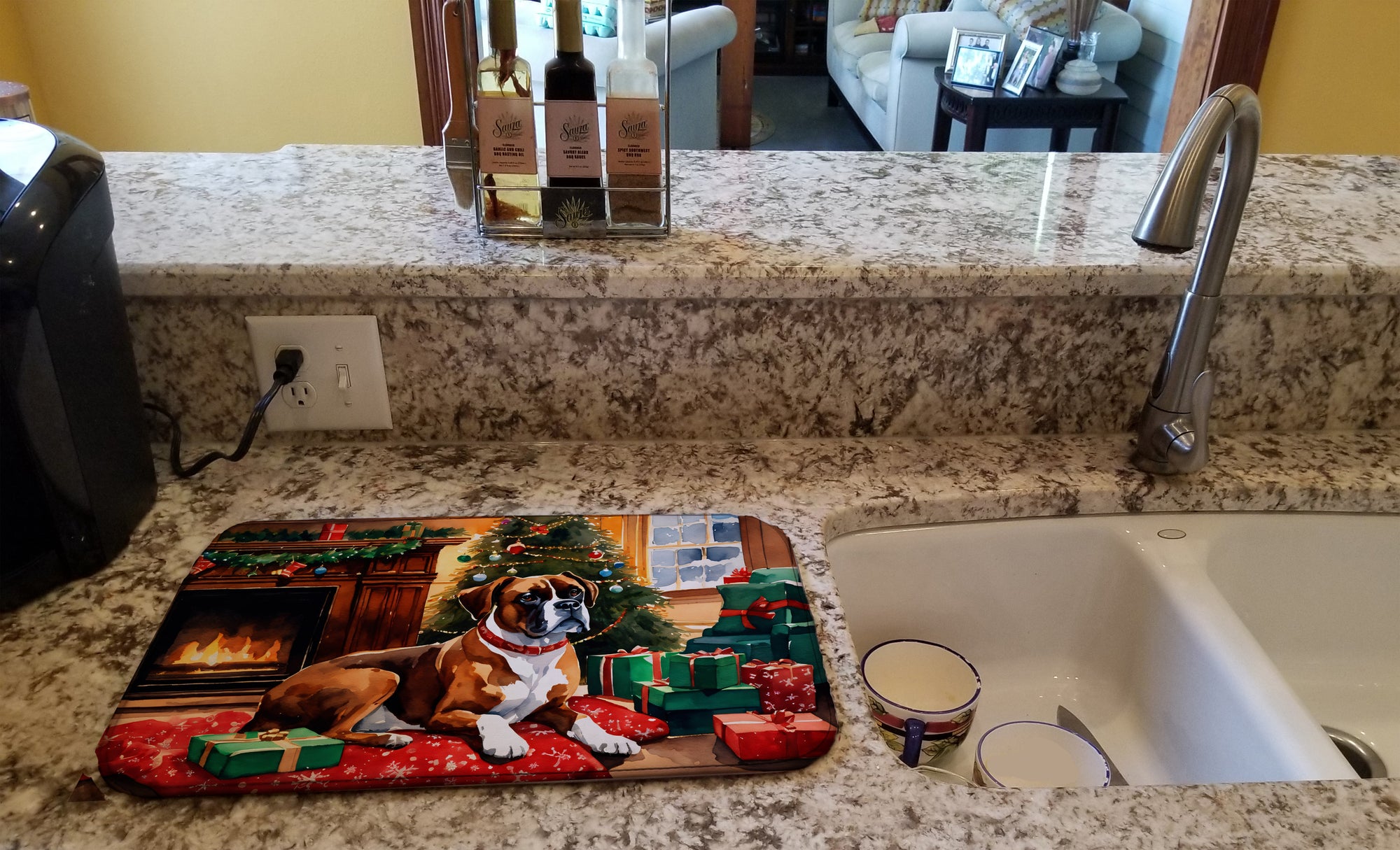 Boxer Cozy Christmas Dish Drying Mat