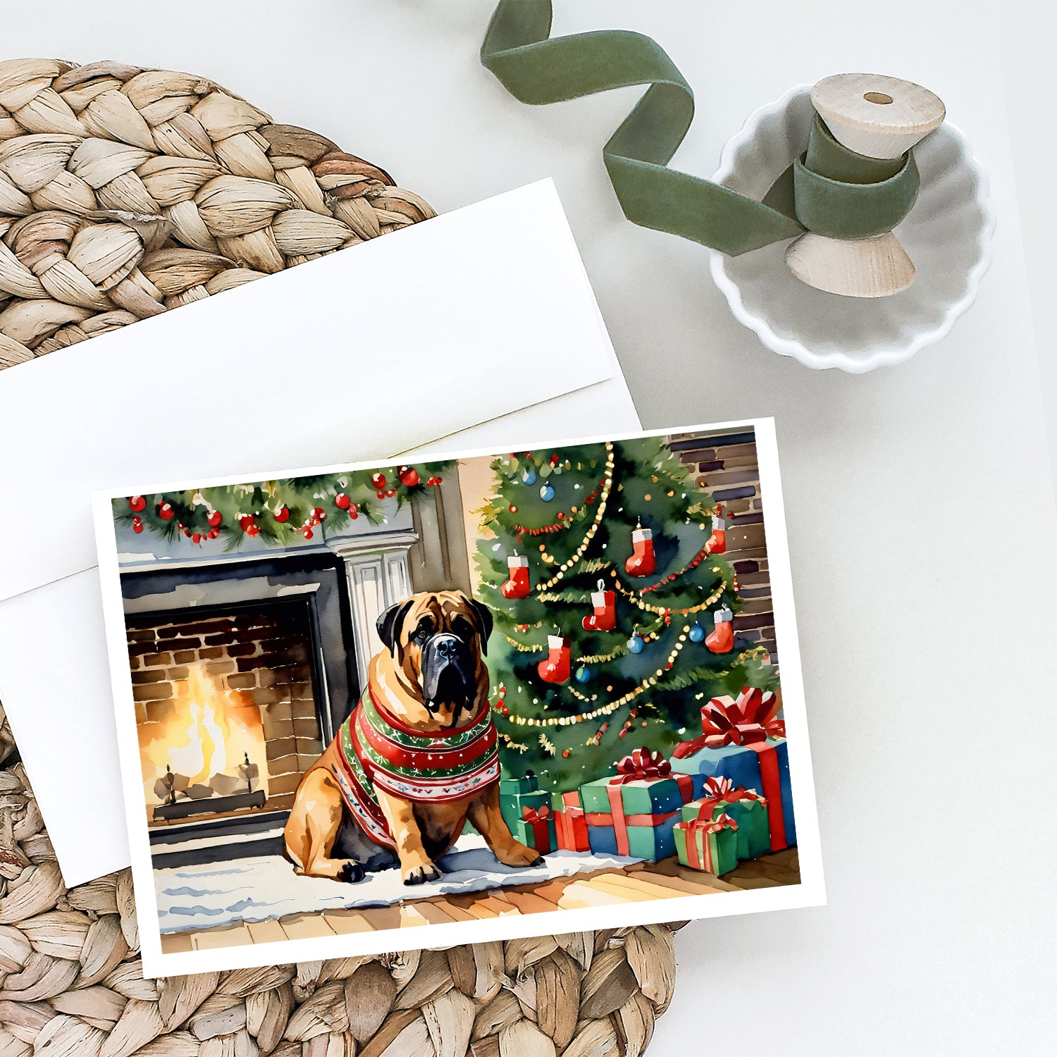 Bullmastiff Cozy Christmas Greeting Cards Pack of 8