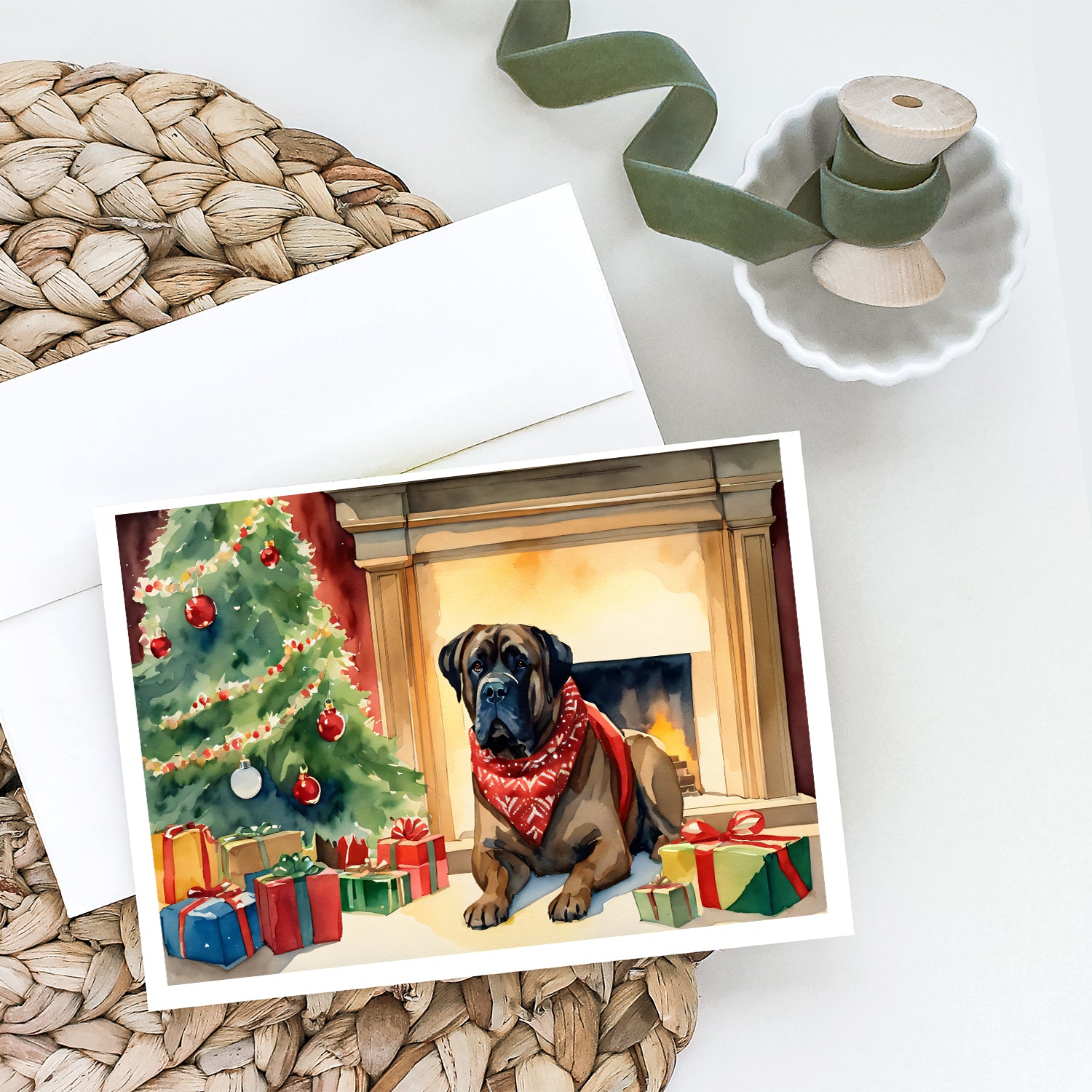 Bullmastiff Cozy Christmas Greeting Cards Pack of 8