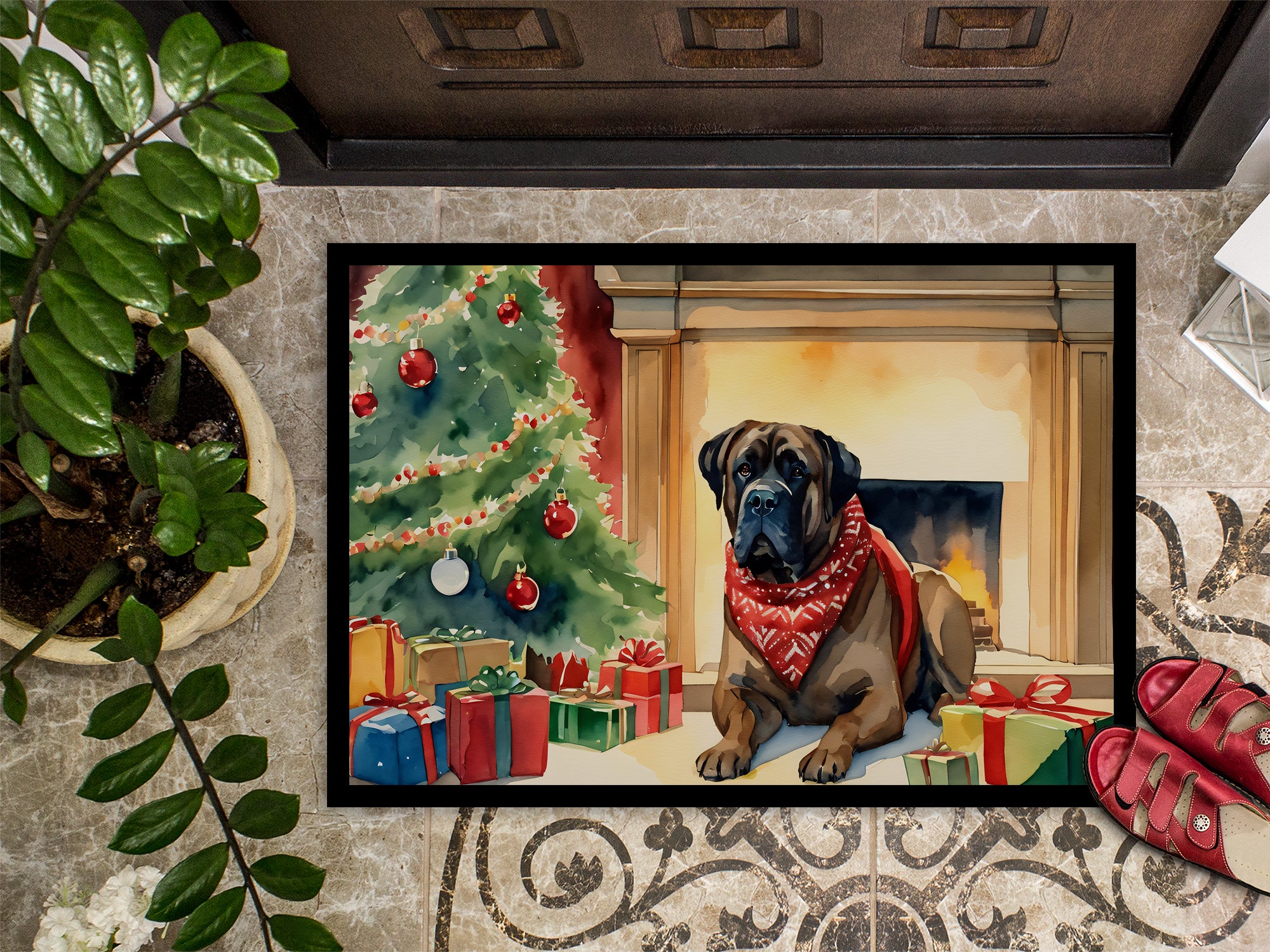 Bullmastiff Cozy Christmas Doormat