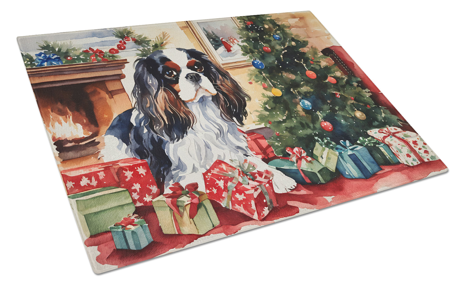 Buy this Cavalier Spaniel Cozy Christmas Glass Cutting Board Large