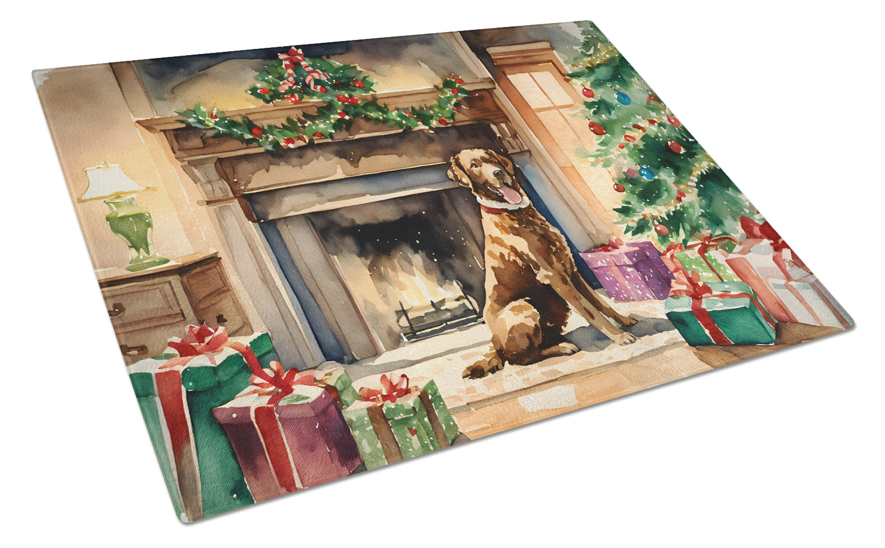 Buy this Chesapeake Bay Retriever Cozy Christmas Glass Cutting Board Large