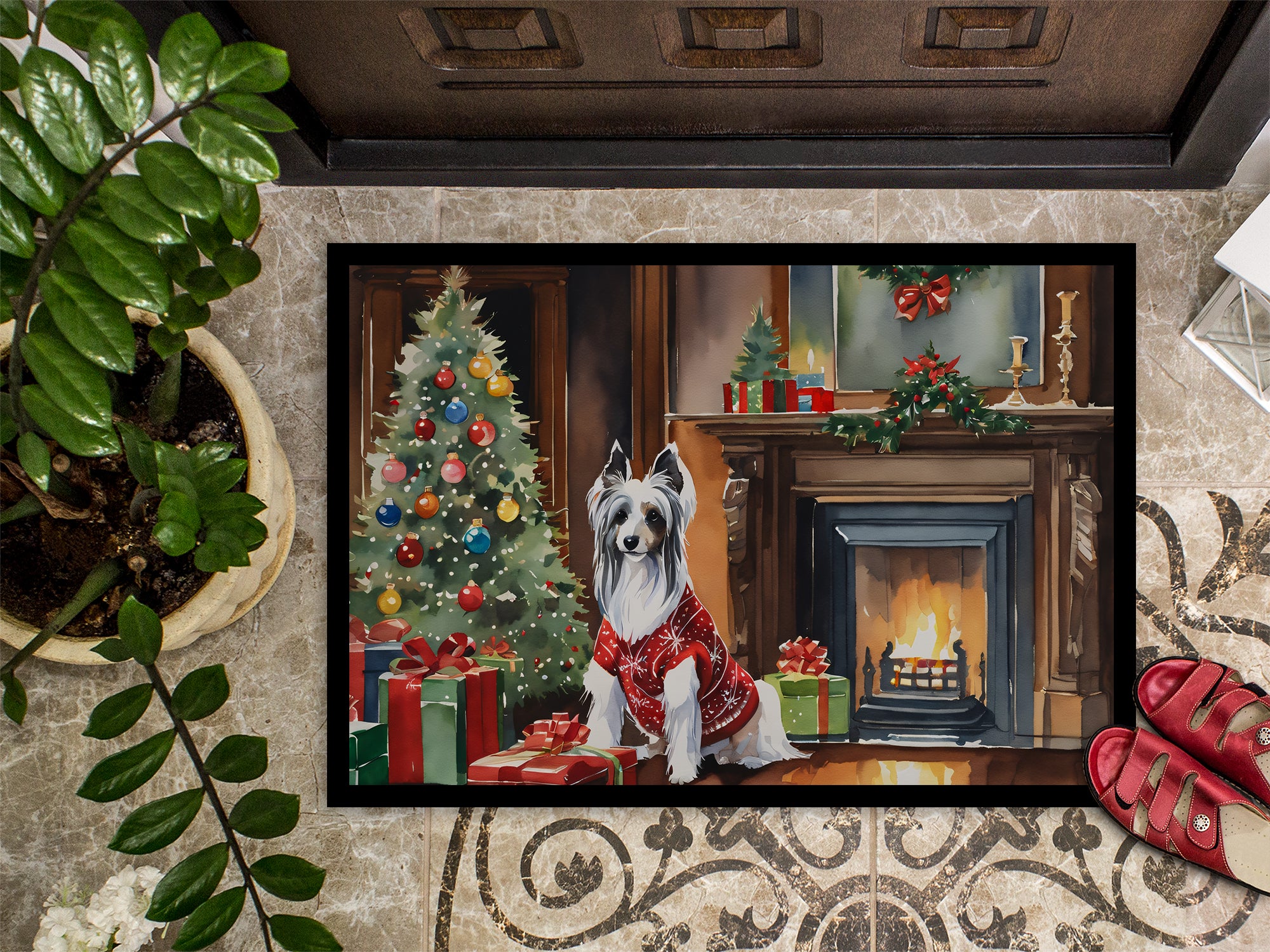 Chinese Crested Cozy Christmas Doormat