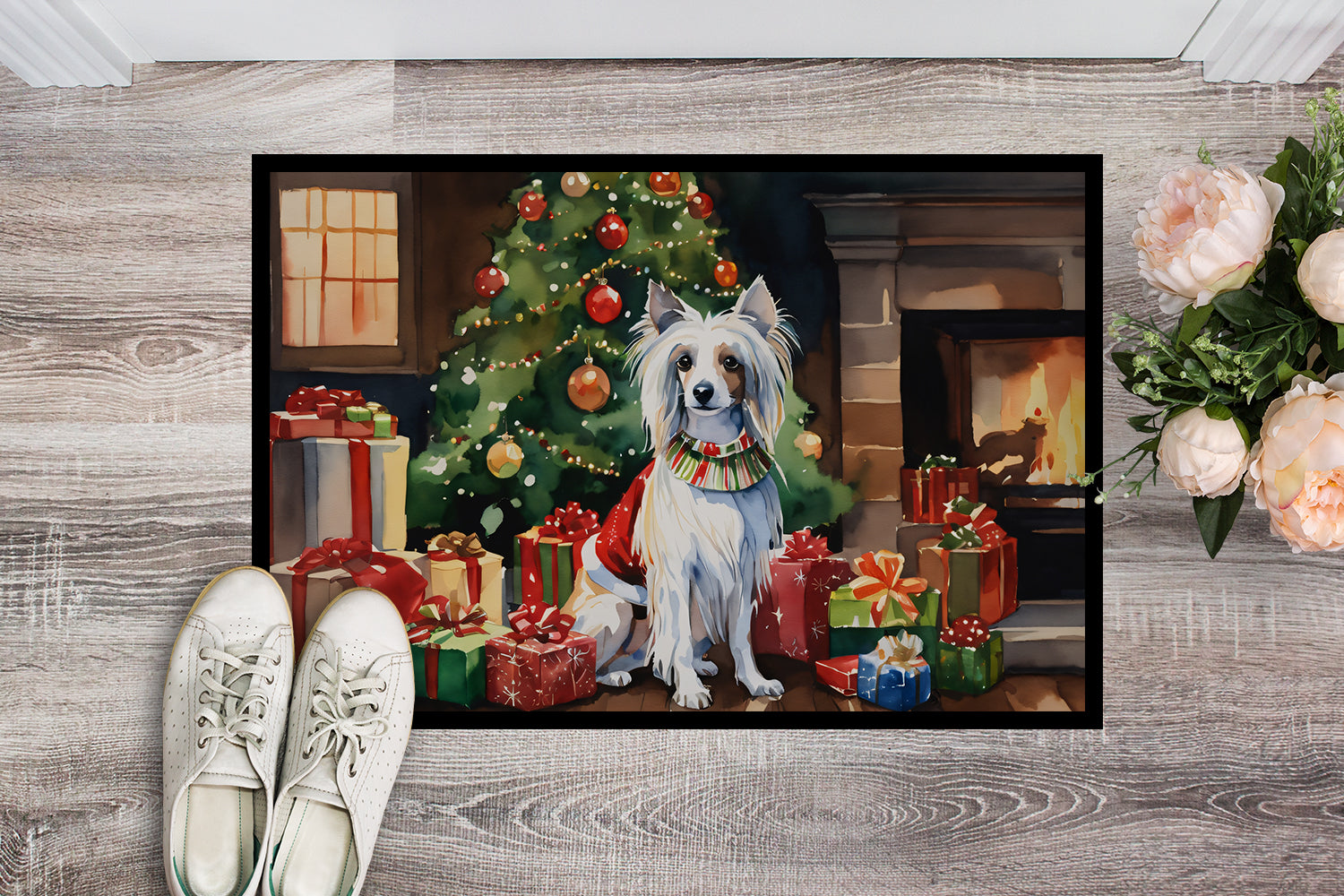 Buy this Chinese Crested Cozy Christmas Doormat