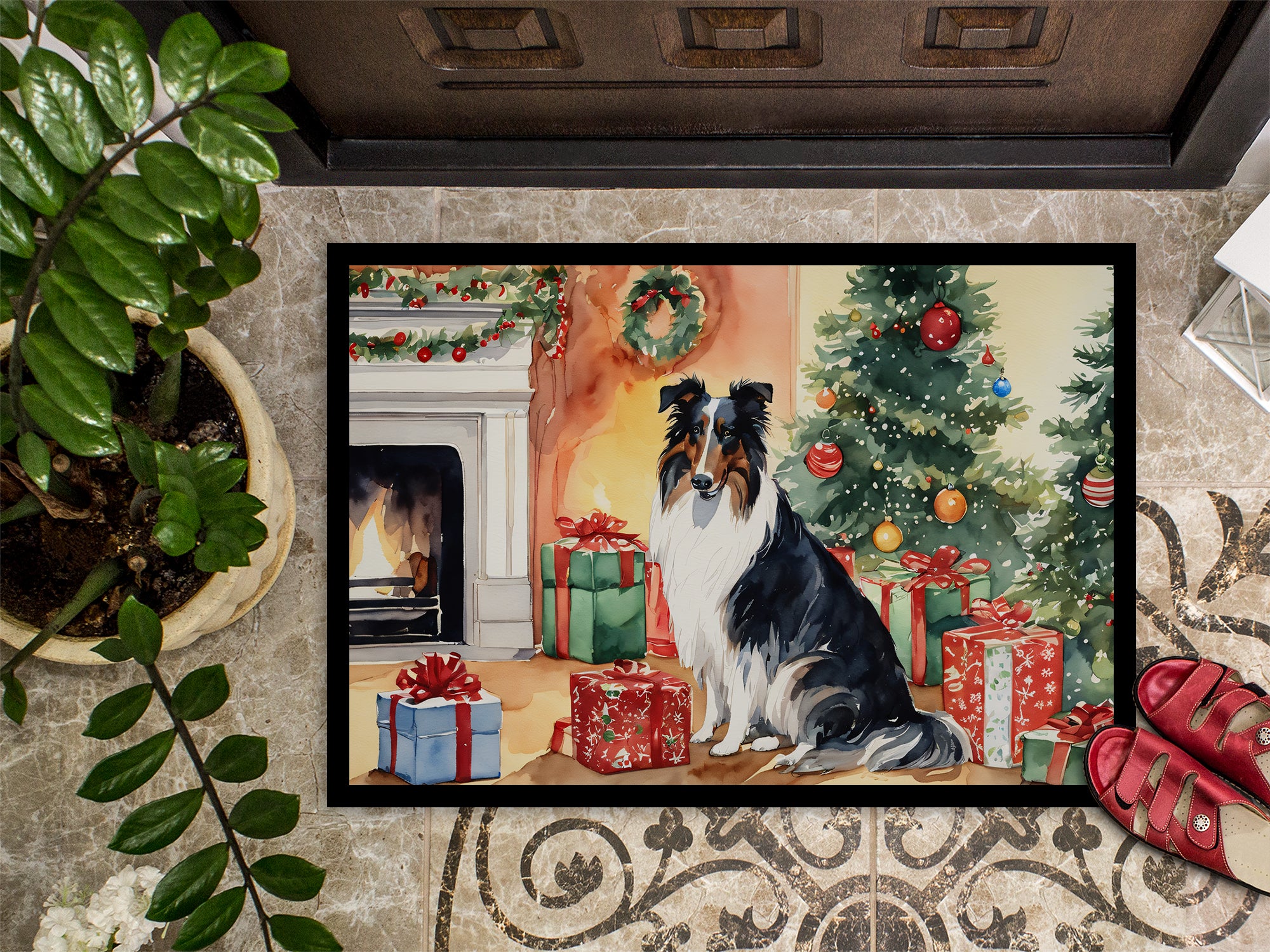 Collie Cozy Christmas Doormat