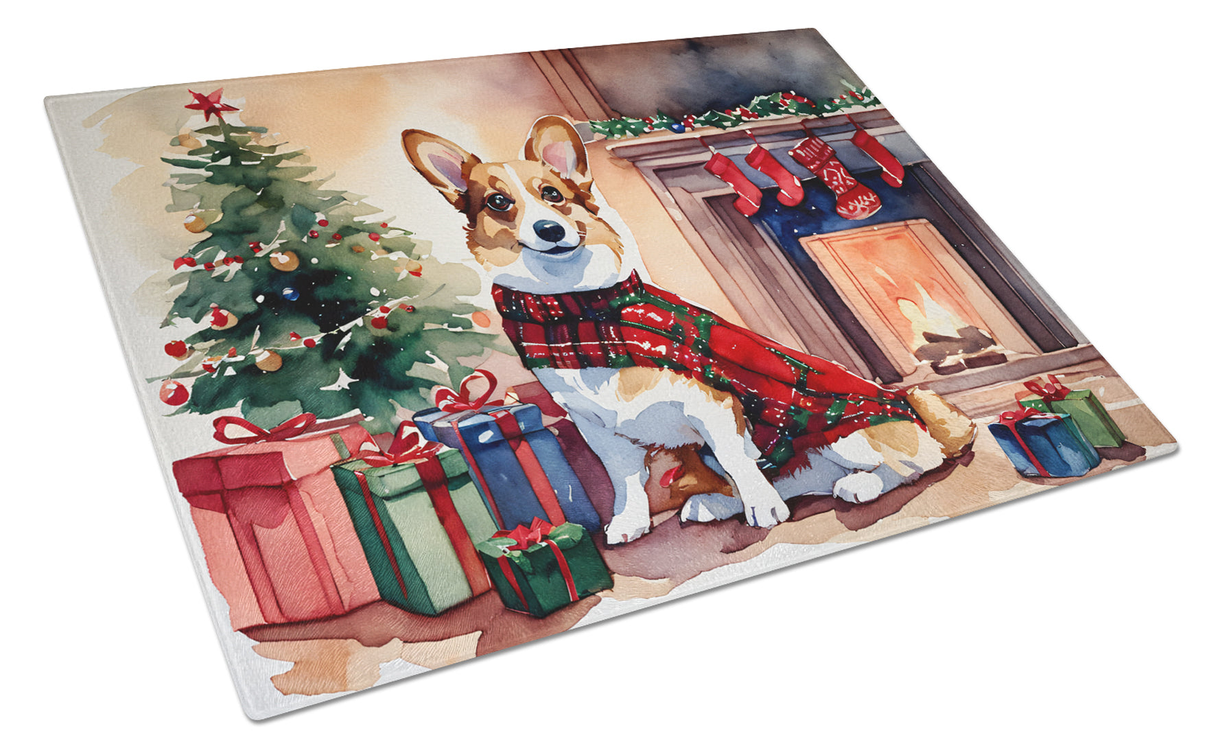 Buy this Corgi Cozy Christmas Glass Cutting Board Large