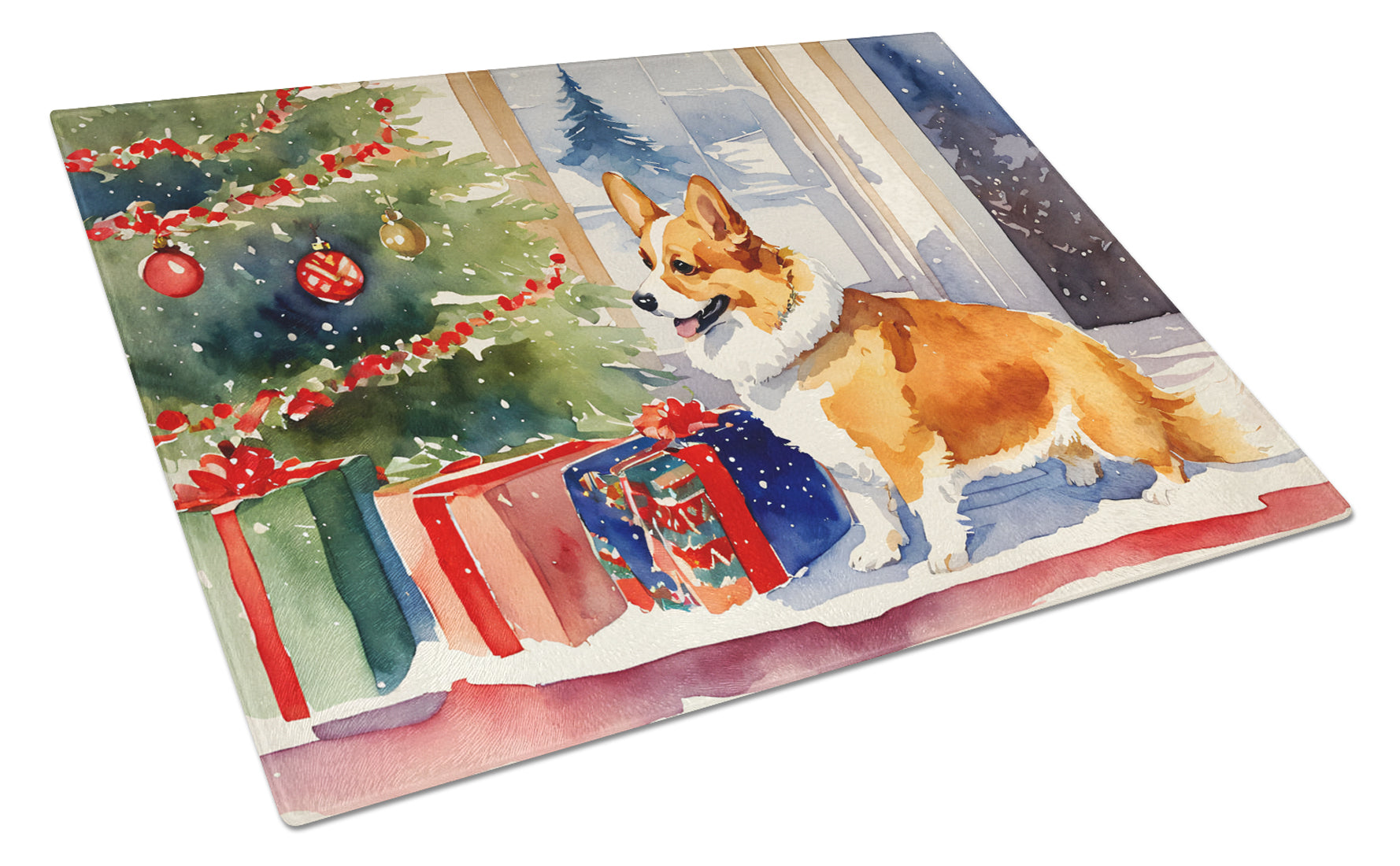 Buy this Corgi Cozy Christmas Glass Cutting Board Large