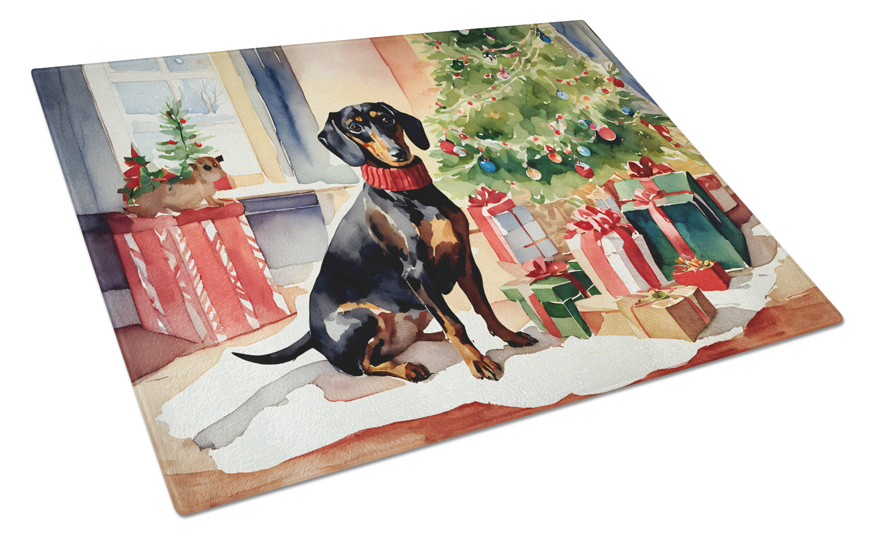 Buy this Dachshund Cozy Christmas Glass Cutting Board Large