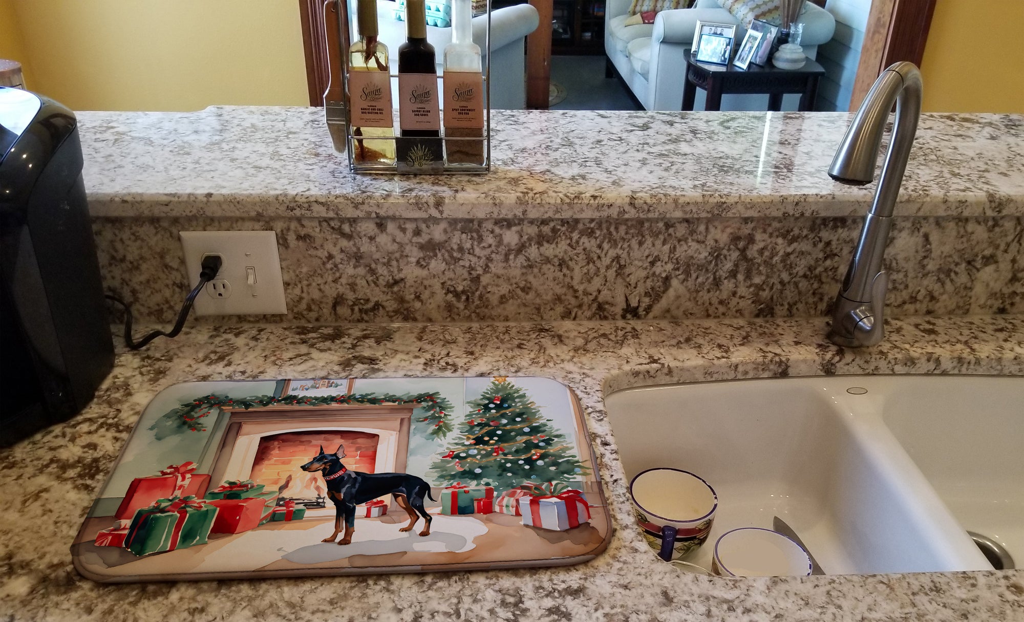 Buy this Doberman Pinscher Cozy Christmas Dish Drying Mat