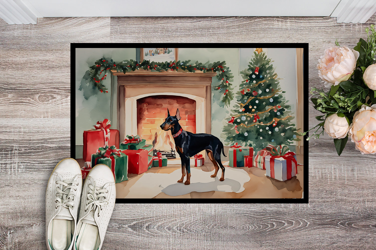 Doberman Pinscher Cozy Christmas Doormat