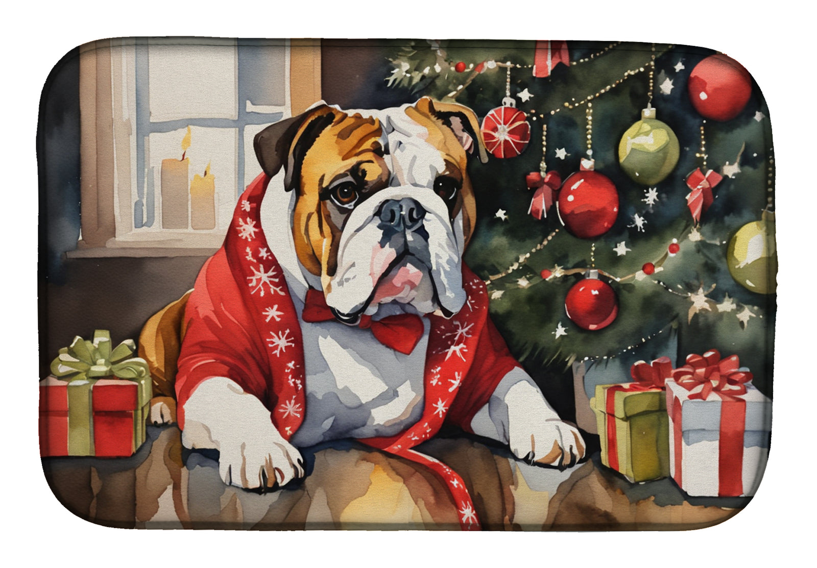 Buy this English Bulldog Cozy Christmas Dish Drying Mat