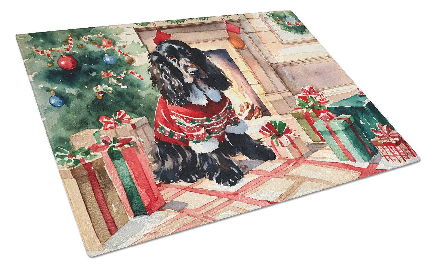 Buy this English Cocker Spaniel Cozy Christmas Glass Cutting Board Large