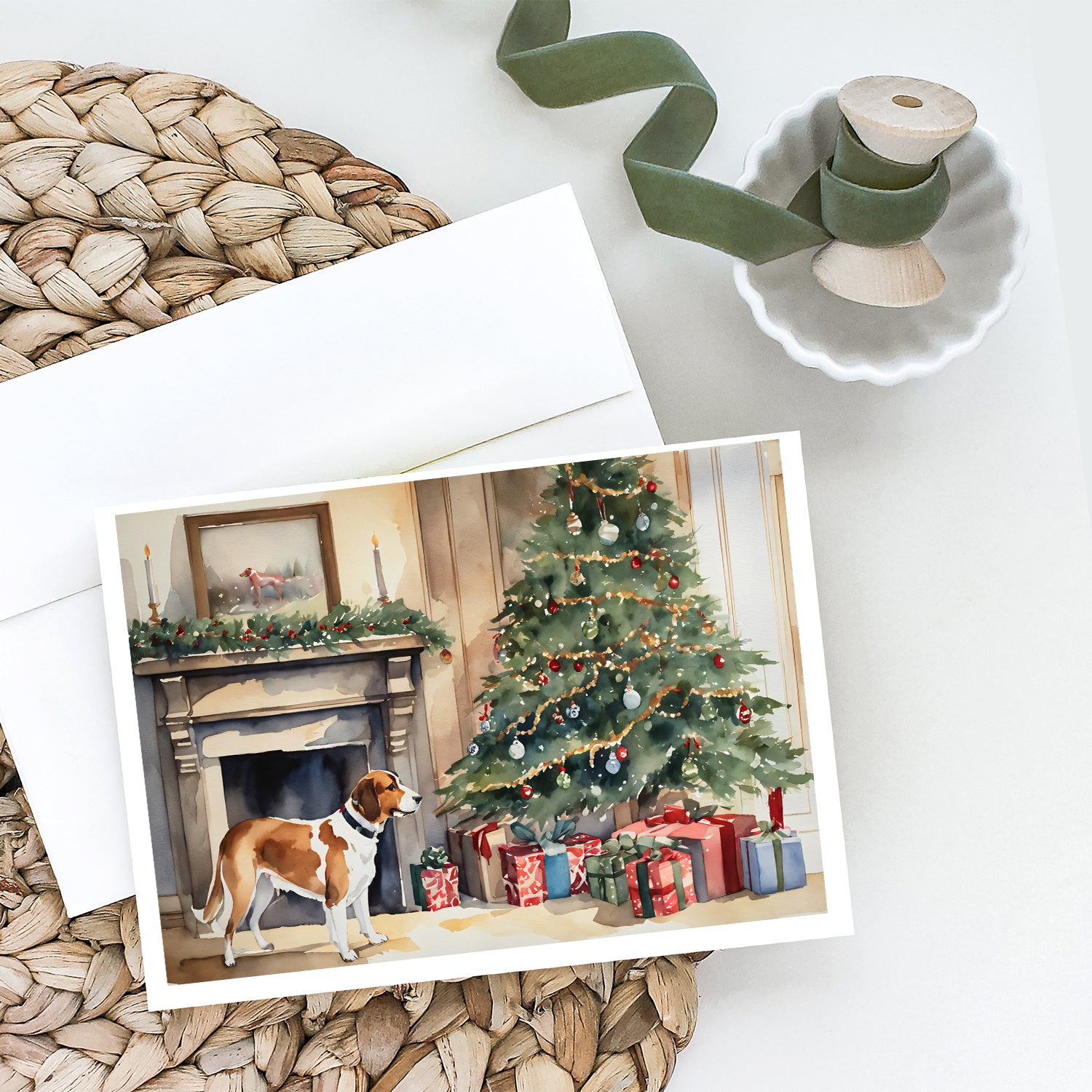 English Foxhound Cozy Christmas Greeting Cards Pack of 8