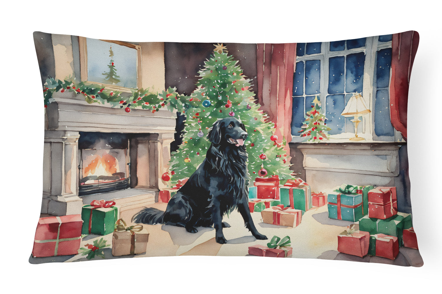 Buy this Flat-Coated Retriever Cozy Christmas Throw Pillow