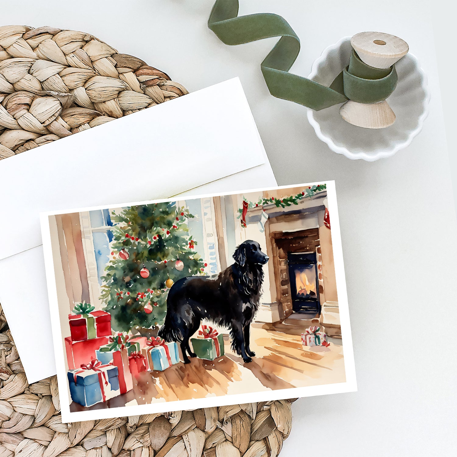 Buy this Flat-Coated Retriever Cozy Christmas Greeting Cards Pack of 8