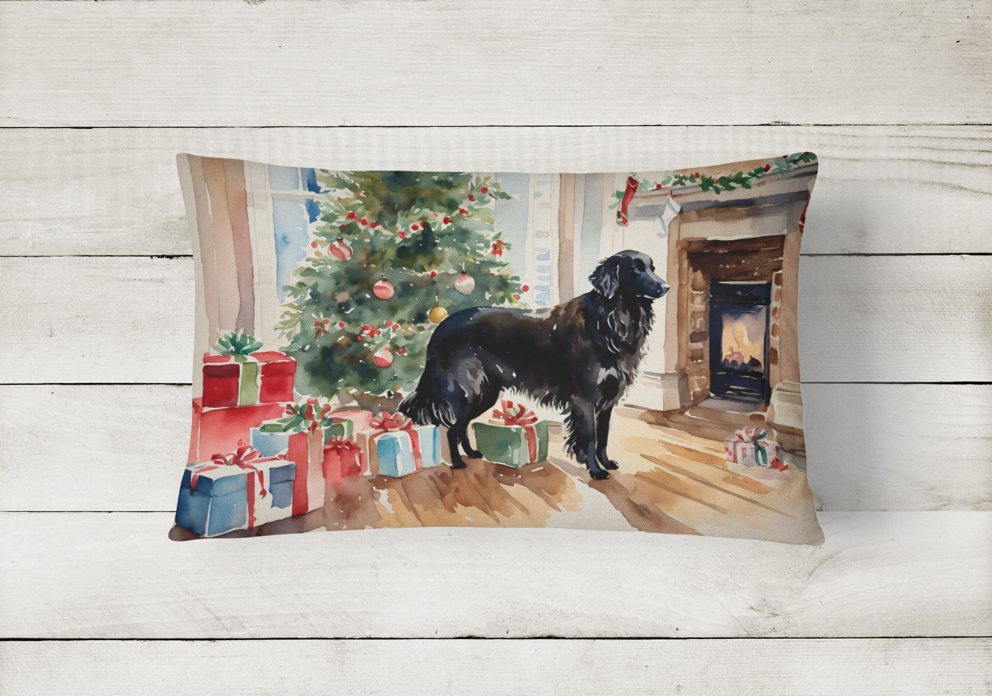 Buy this Flat-Coated Retriever Cozy Christmas Throw Pillow