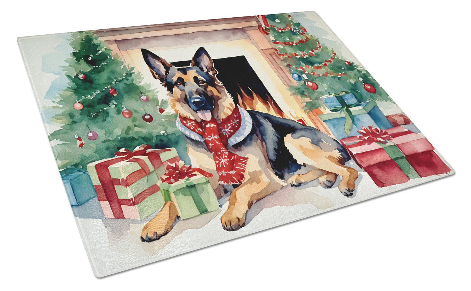 Buy this German Shepherd Cozy Christmas Glass Cutting Board Large