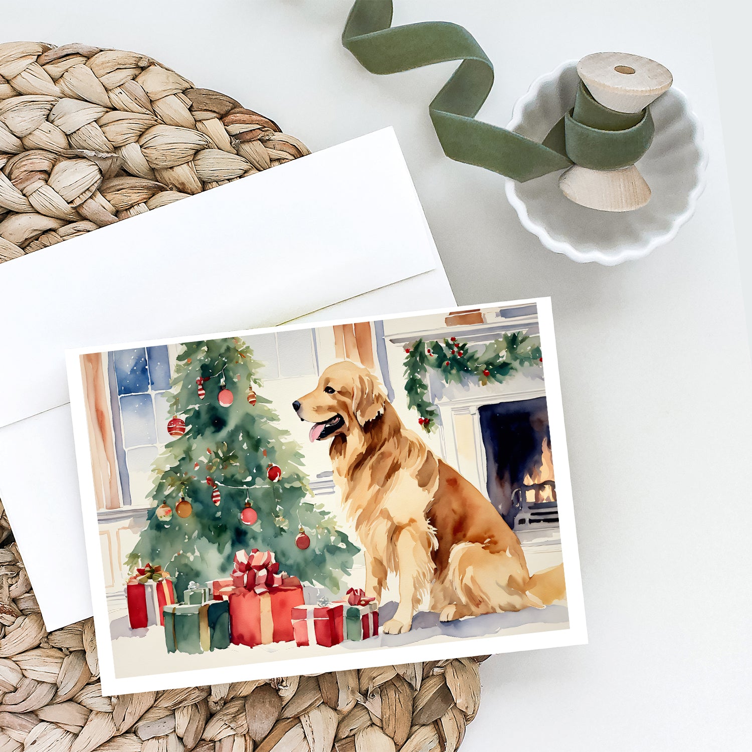 Buy this Golden Retriever Cozy Christmas Greeting Cards Pack of 8