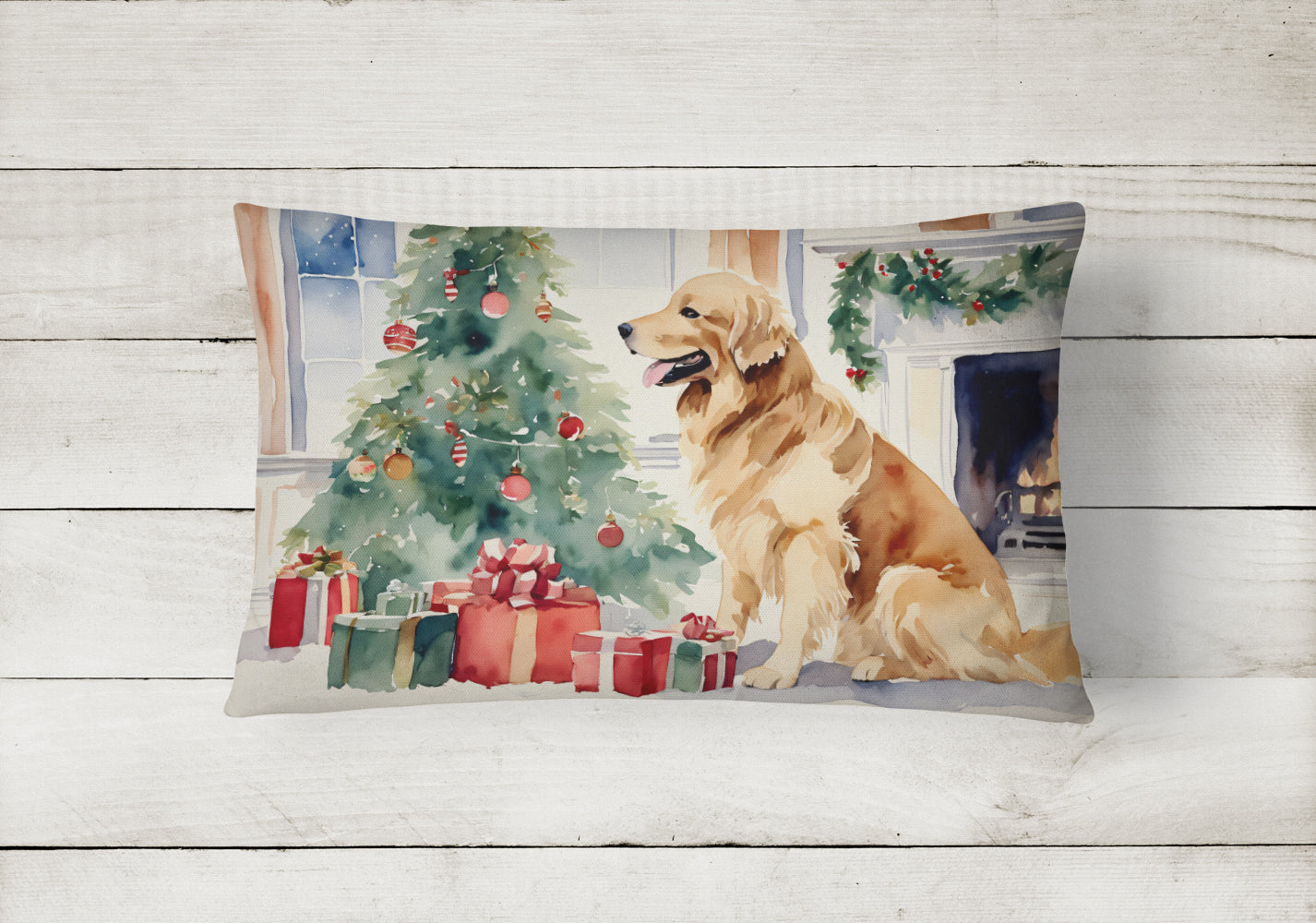 Buy this Golden Retriever Cozy Christmas Throw Pillow