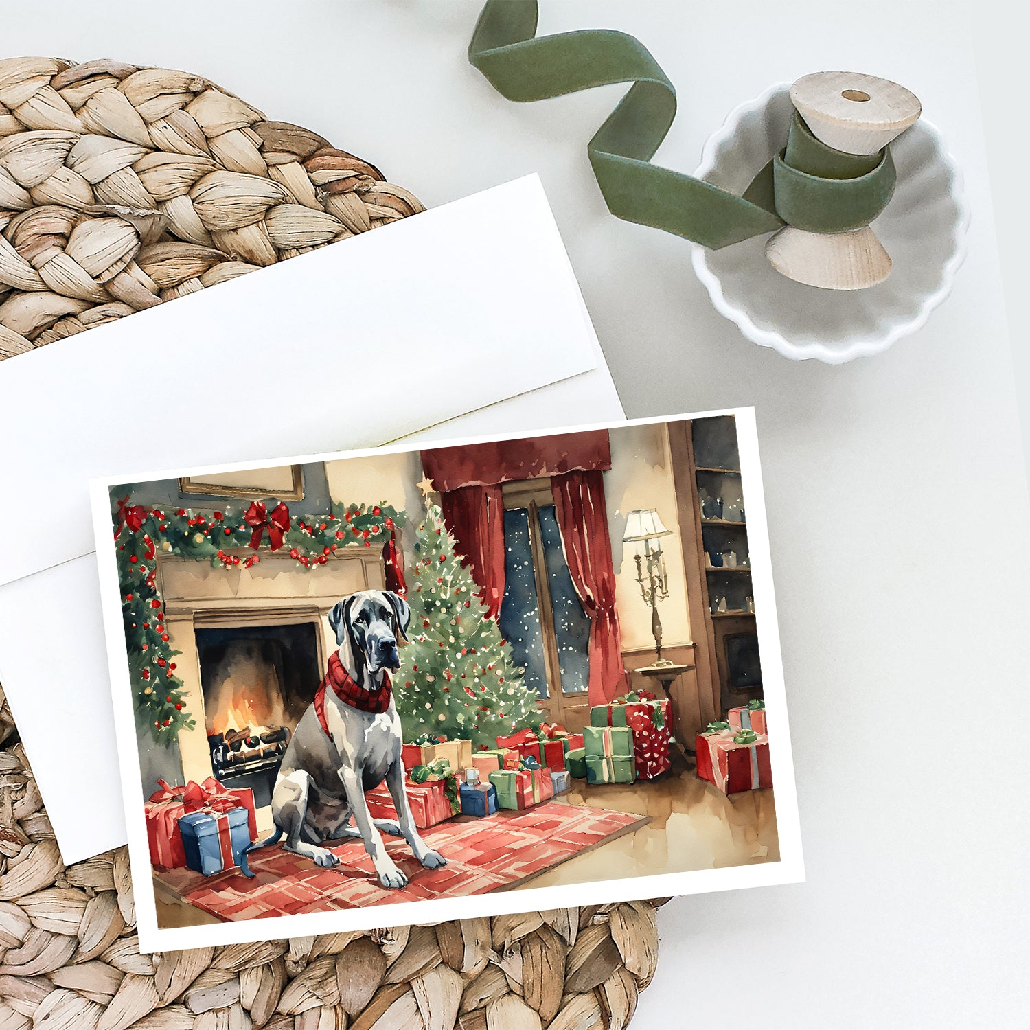 Great Dane Cozy Christmas Greeting Cards Pack of 8